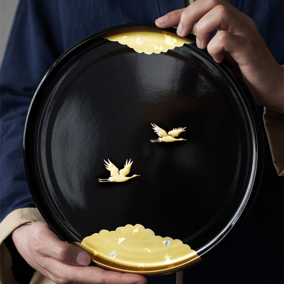 Japanese Handcrafted Circular Cranes Resin Tray - MASU