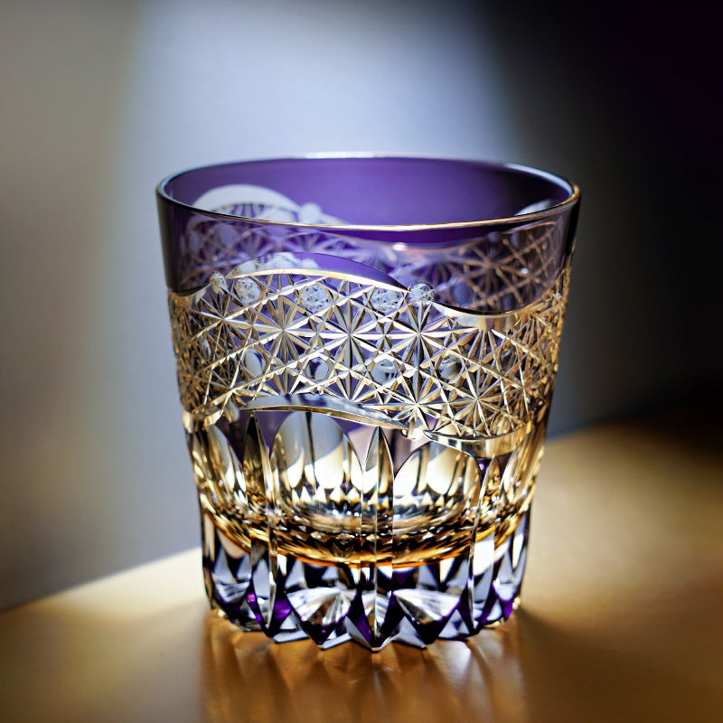 Edo Kiriko Handcrafted Amethyst Prism Whisky Glass With Wooden Box