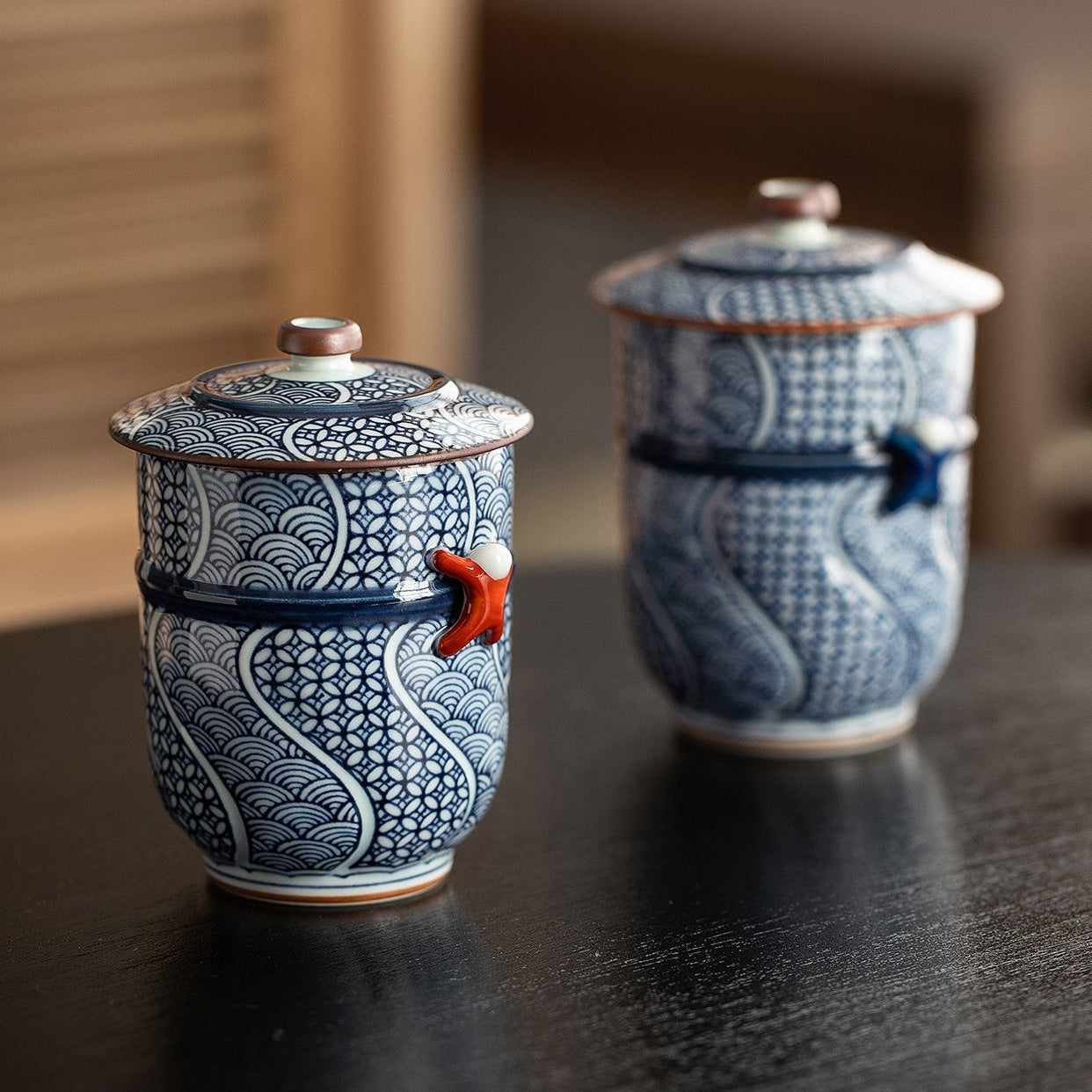 Arita Ware Seigaiha Shippou Lidded Ceramic Teacup