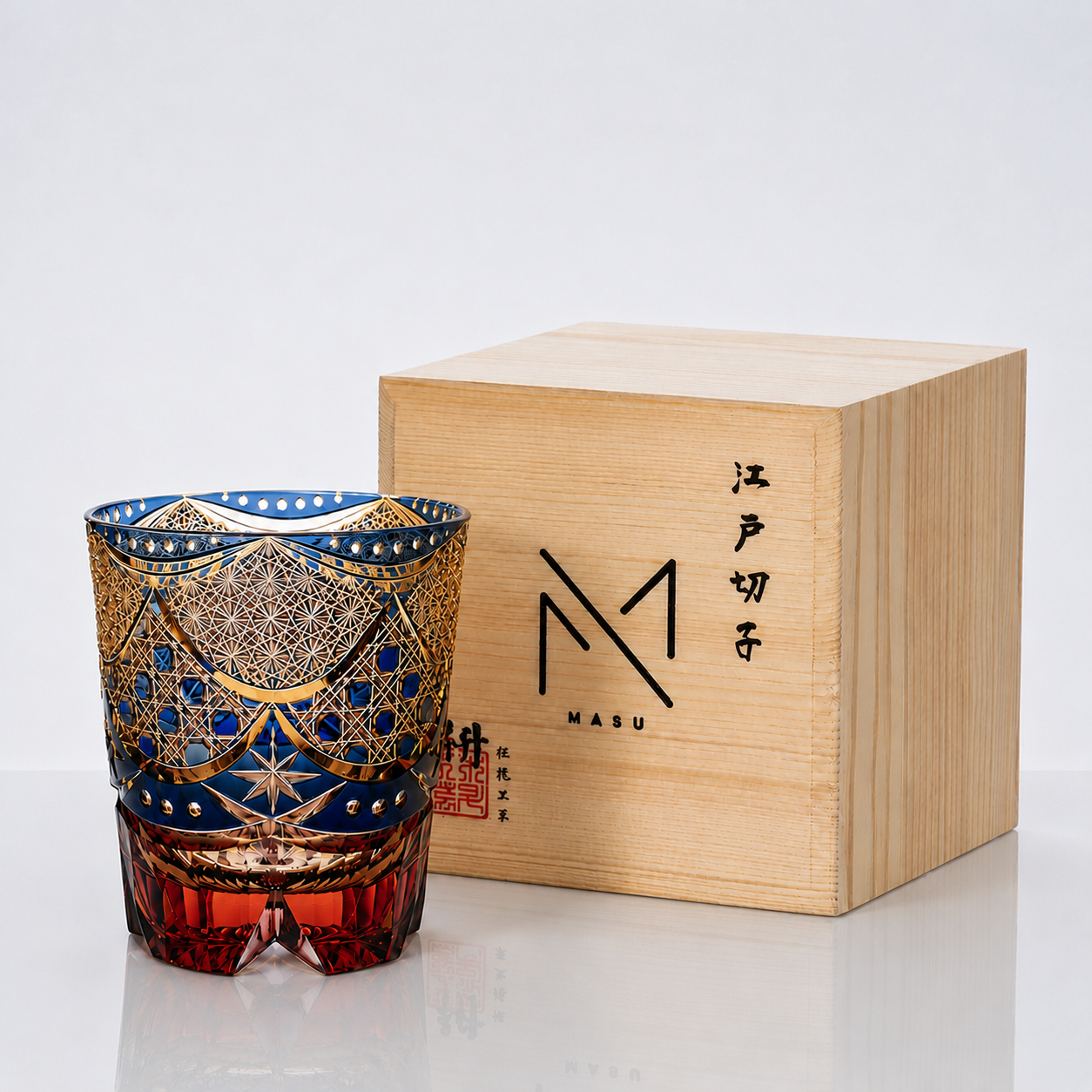 Edo Kiriko Yoru no Tobari Cut Crystal Whisky Glass With Wooden Box