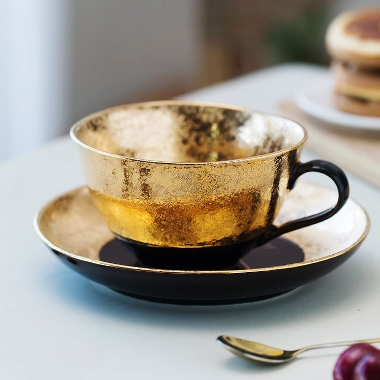 Arita Ware Handcrafted Kinsai Black Gold Coffee Cup/Saucer Set