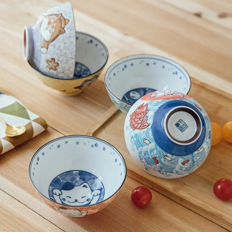 Mino Ware Engimono Ceramic Rice Bowl Collection