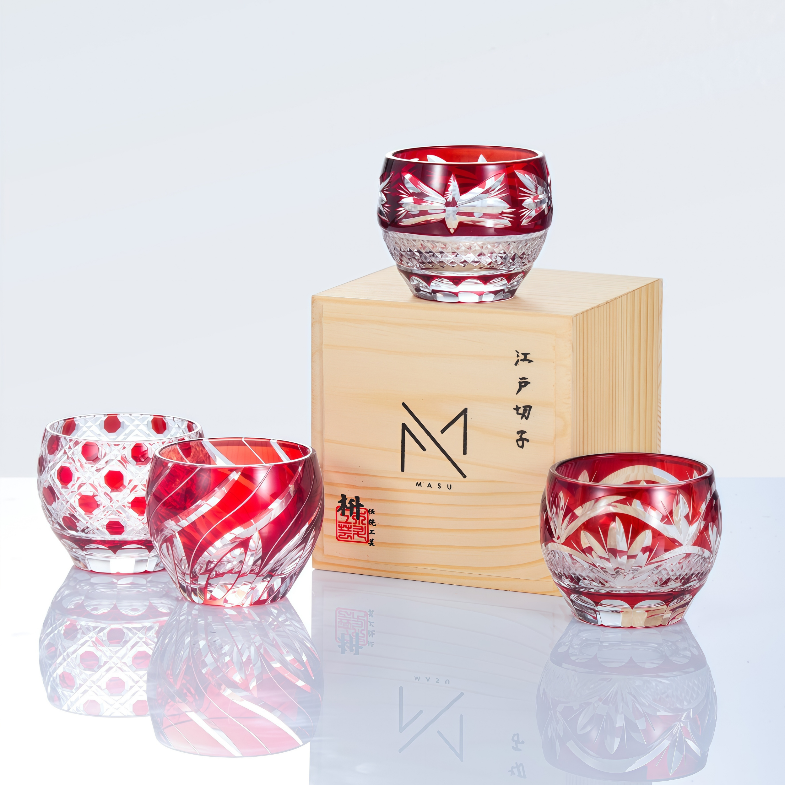 Edo Kiriko Handcrafted Akebono Guinomi Sake Glass Collection