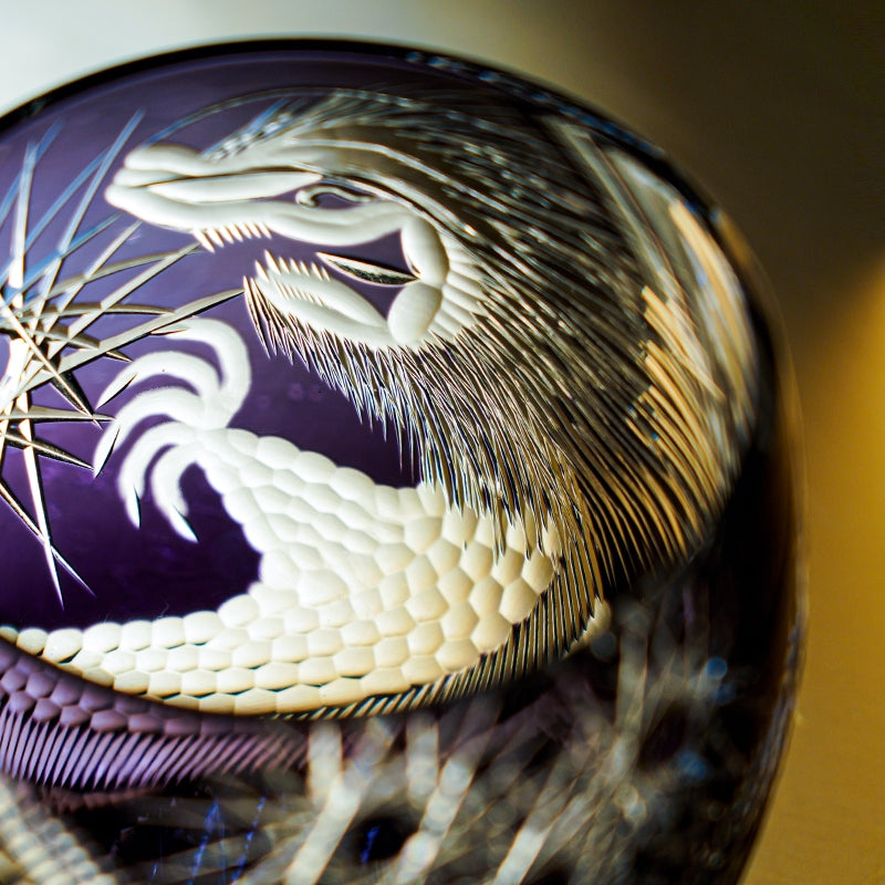 Edo Kiriko Handcrafted Majestic Dragon Whisky Glass With Wooden Box