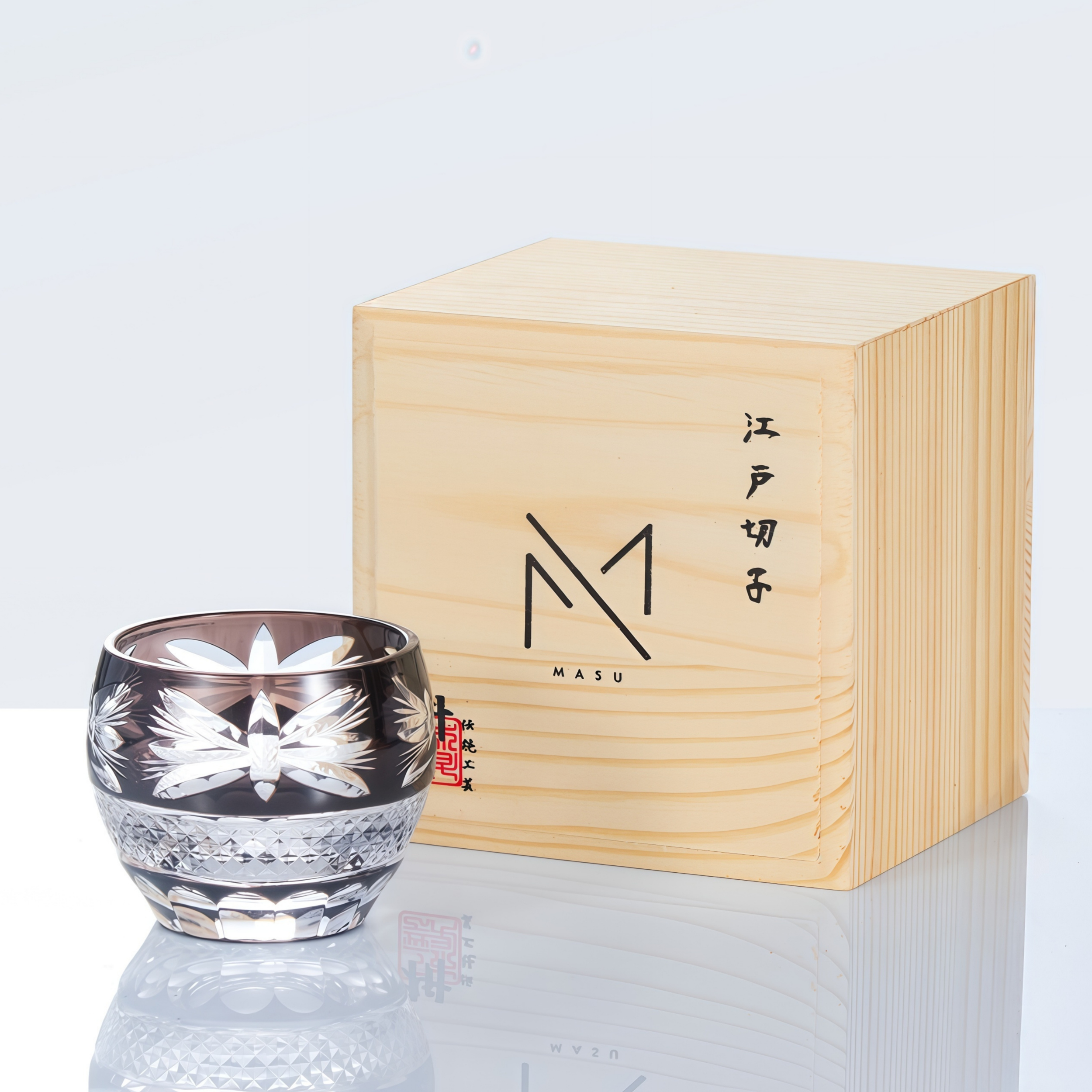 Edo Kiriko Handcrafted Usumurasaki Guinomi Sake Cup Collection