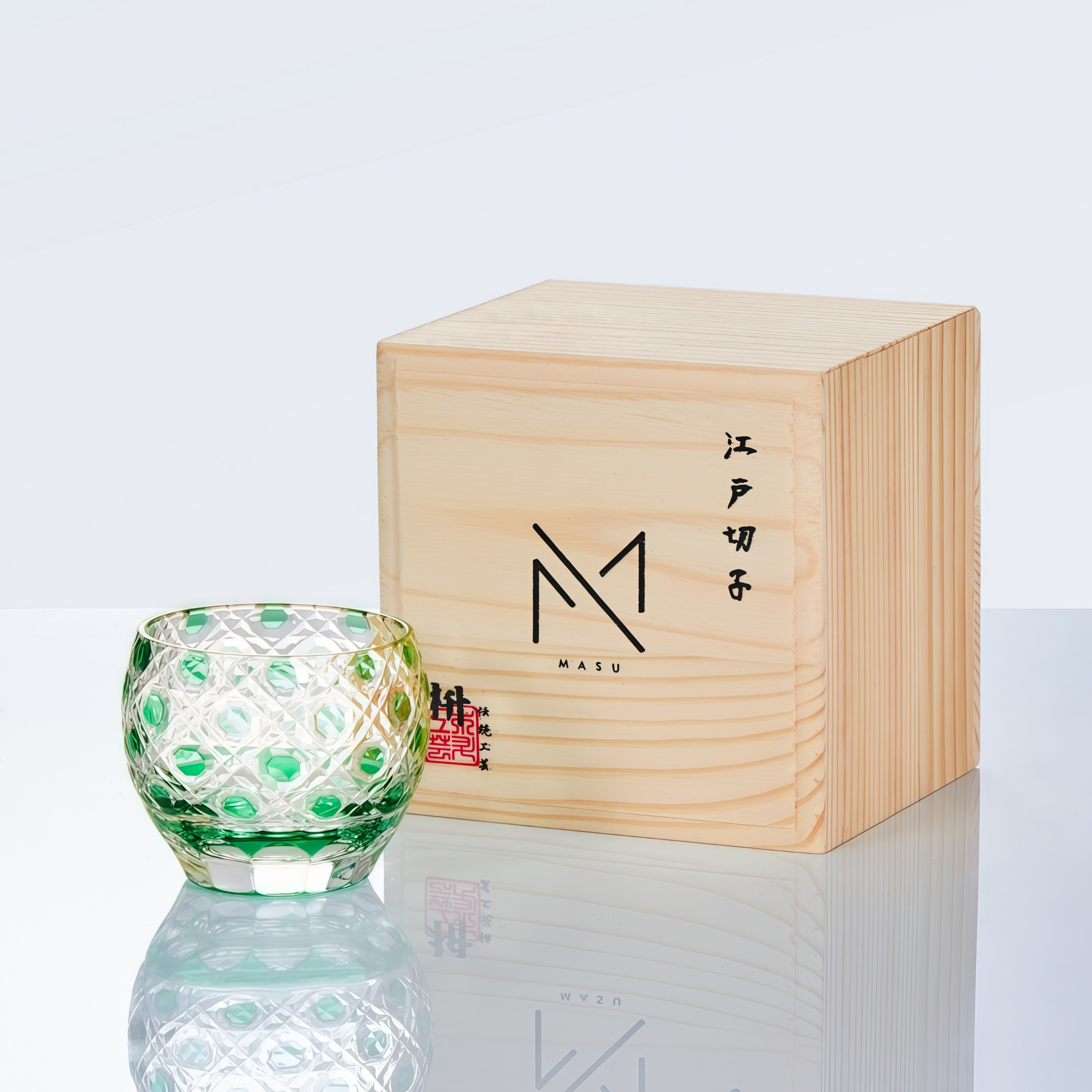Edo Kiriko Handcrafted Midoriha Guinomi Sake Glass Collection