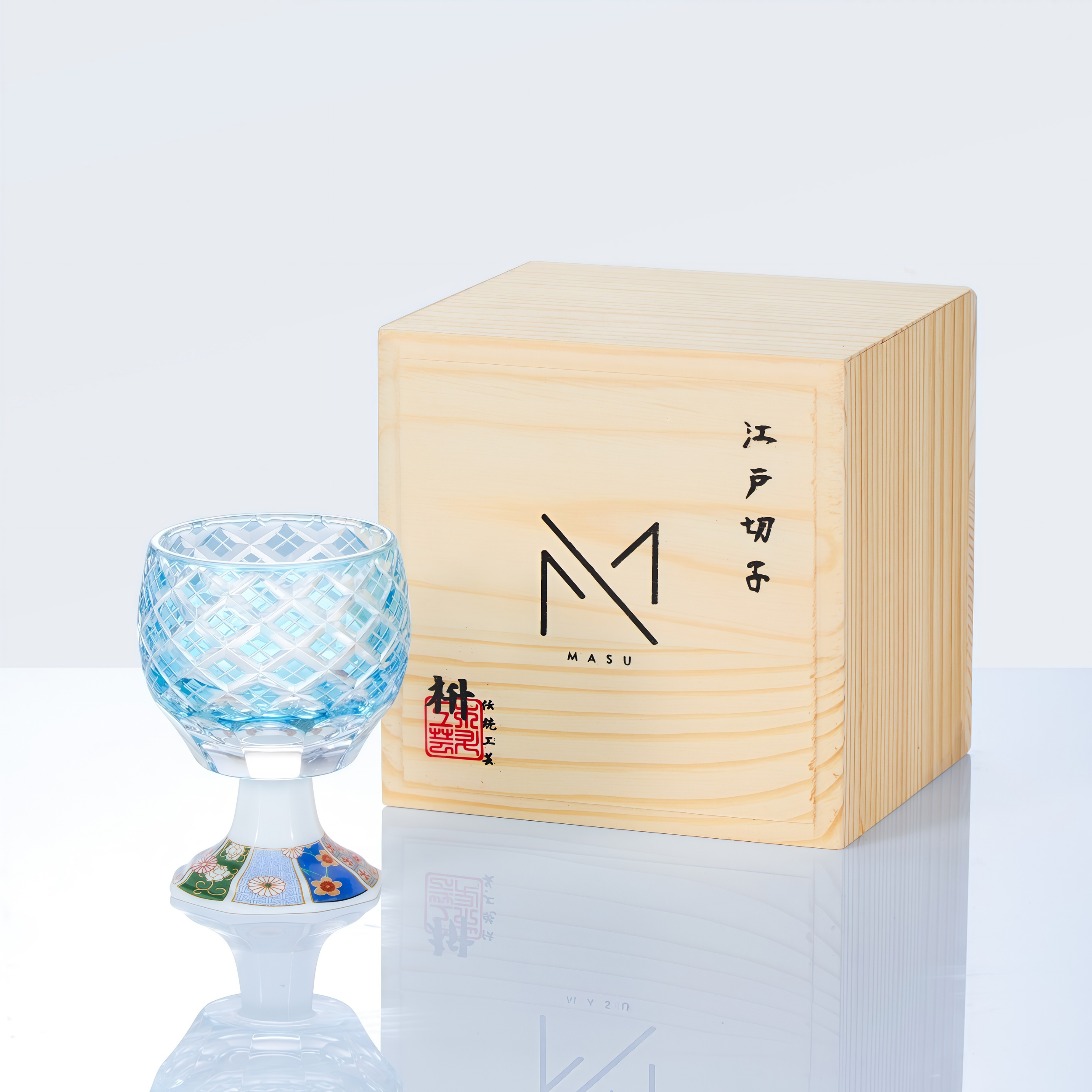 Edo Kiriko Handcrafted Takadaka Komon Goblet Glass Collection