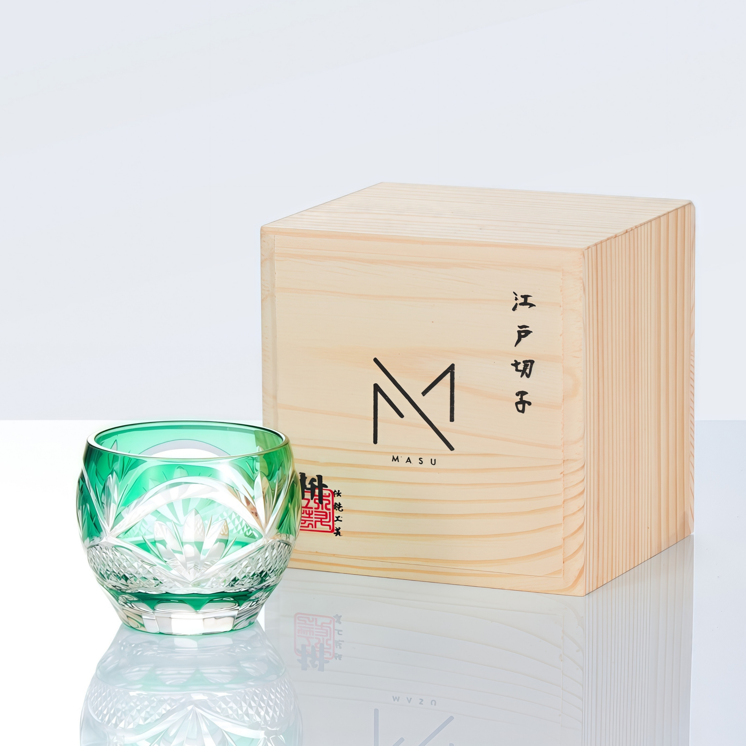 Edo Kiriko Handcrafted Midoriha Guinomi Sake Glass Collection
