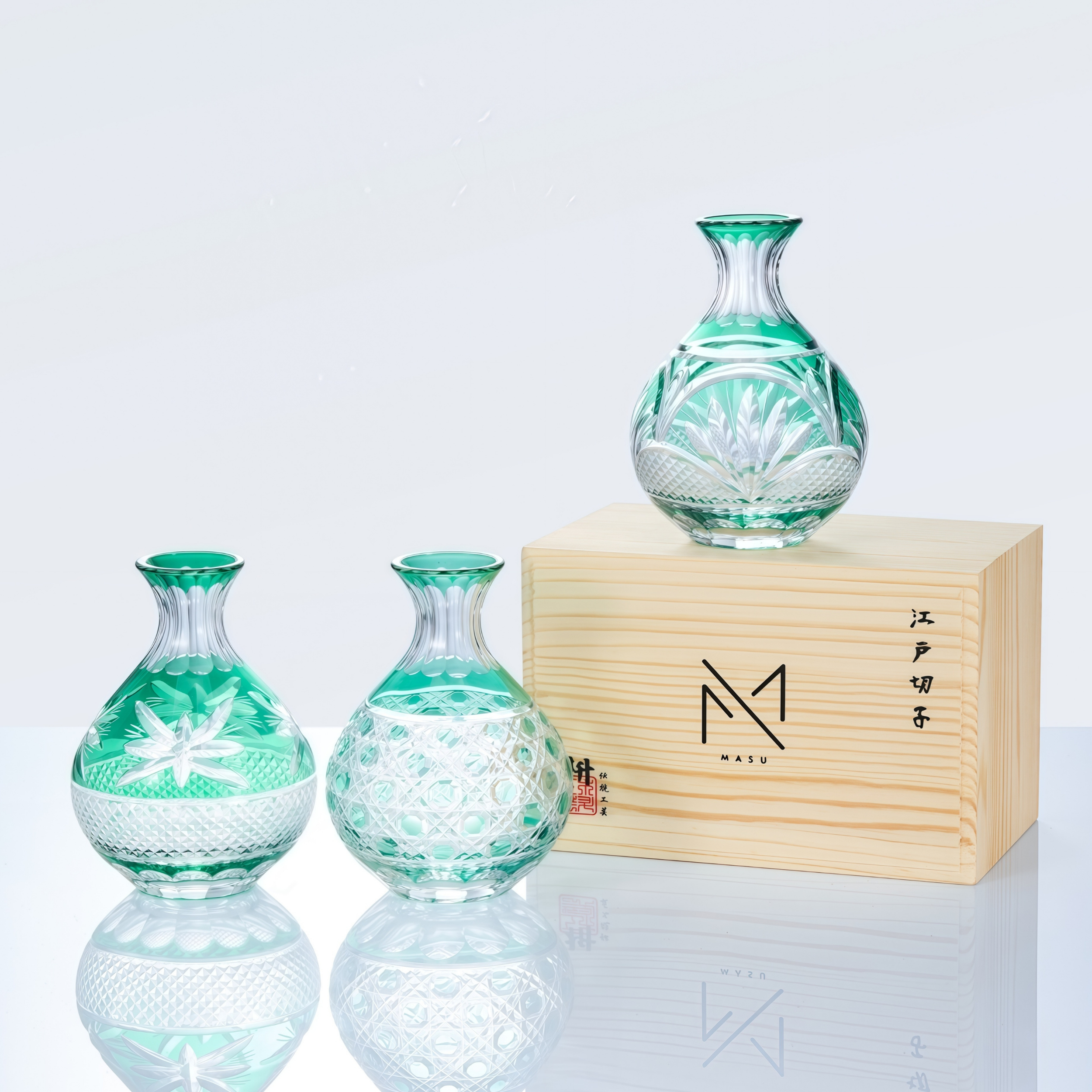 Edo Kiriko Handcrafted Midoriha Sake Collection