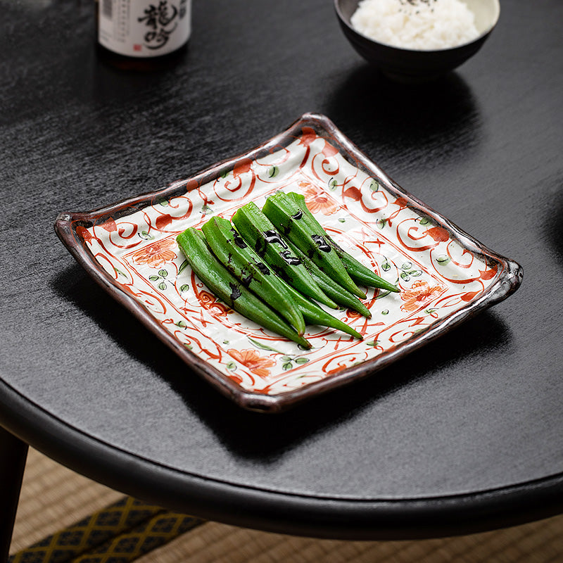 Minoware Akae Red Blossom Butterfly Dish Collection