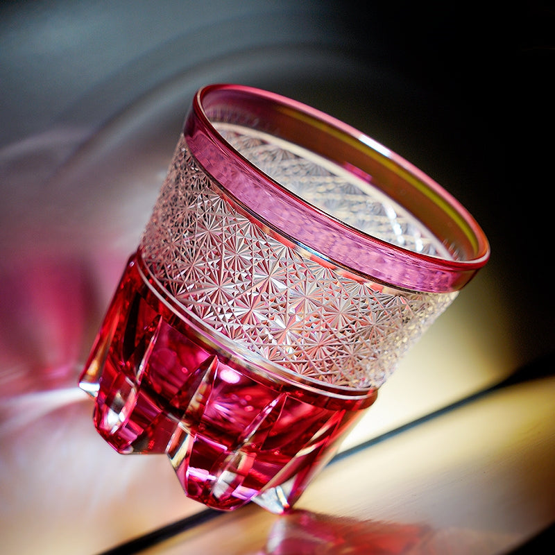 Edo Kiriko Handcrafted Sakura Radiance Whisky Glass With Wooden Box