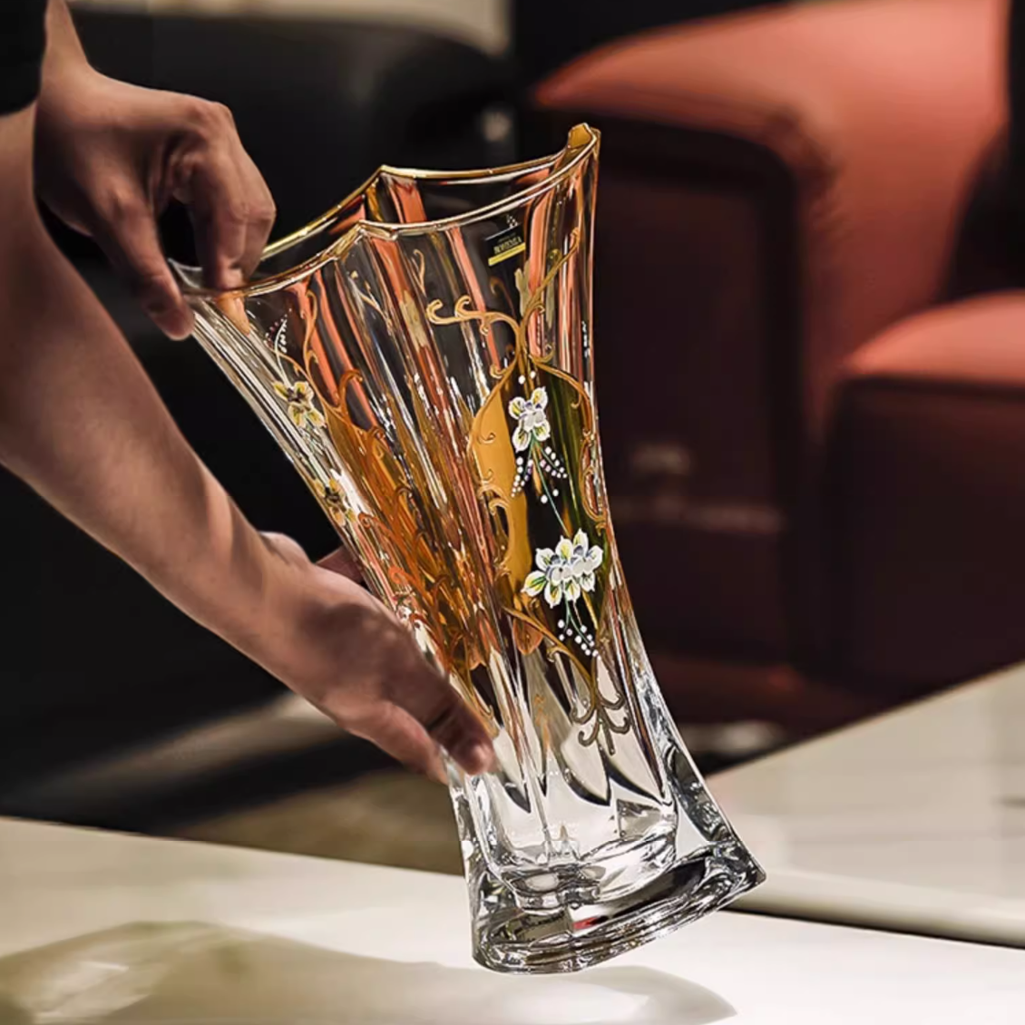 Bohemian Enamel And Gold Crystal Tulip Vase