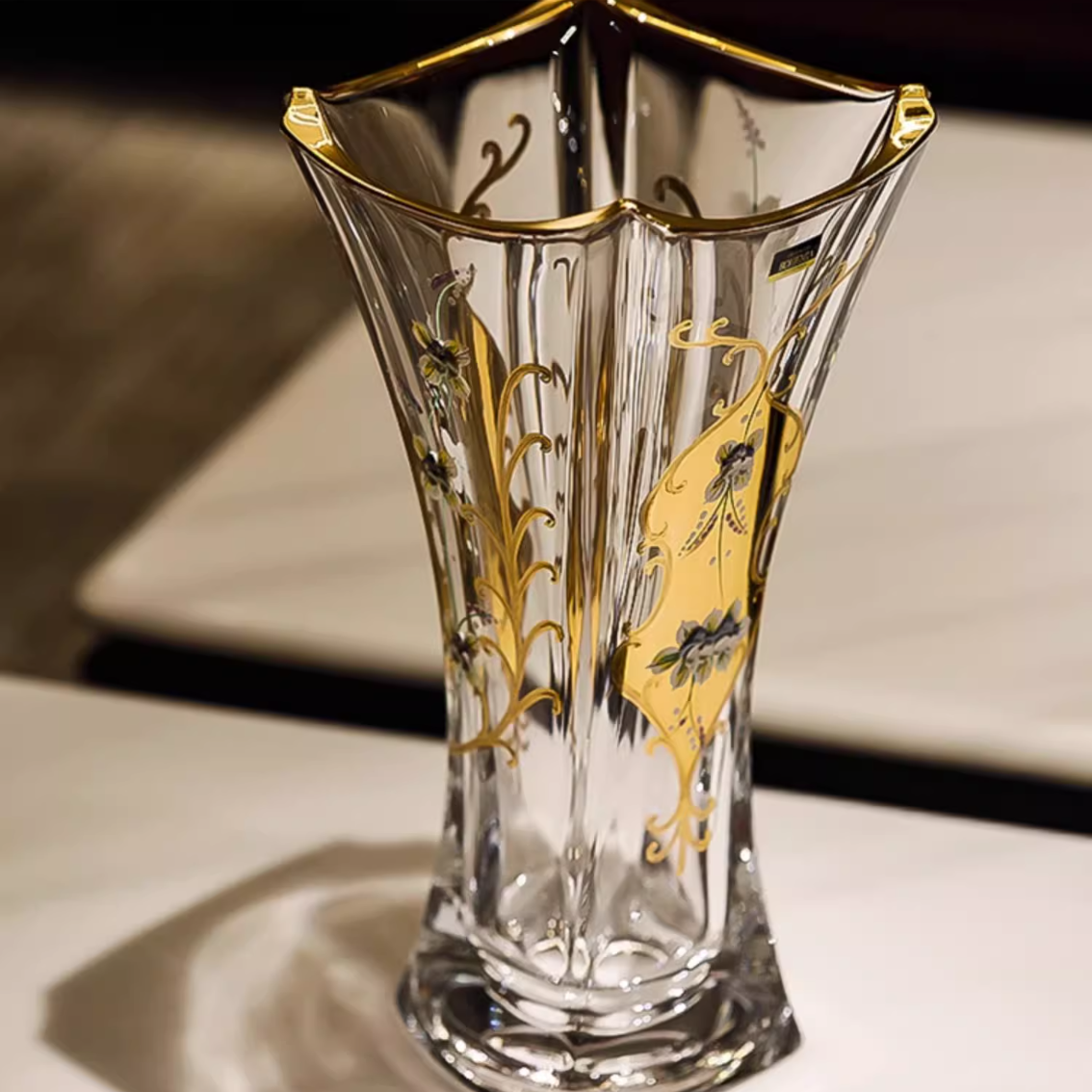 Bohemian Enamel And Gold Crystal Tulip Vase