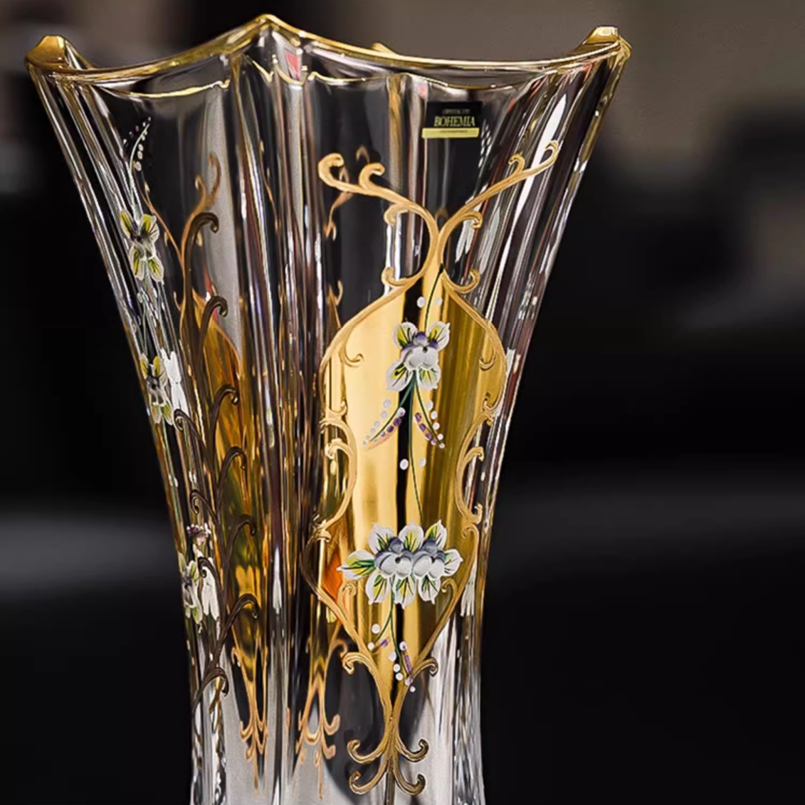 Bohemian Enamel And Gold Crystal Tulip Vase