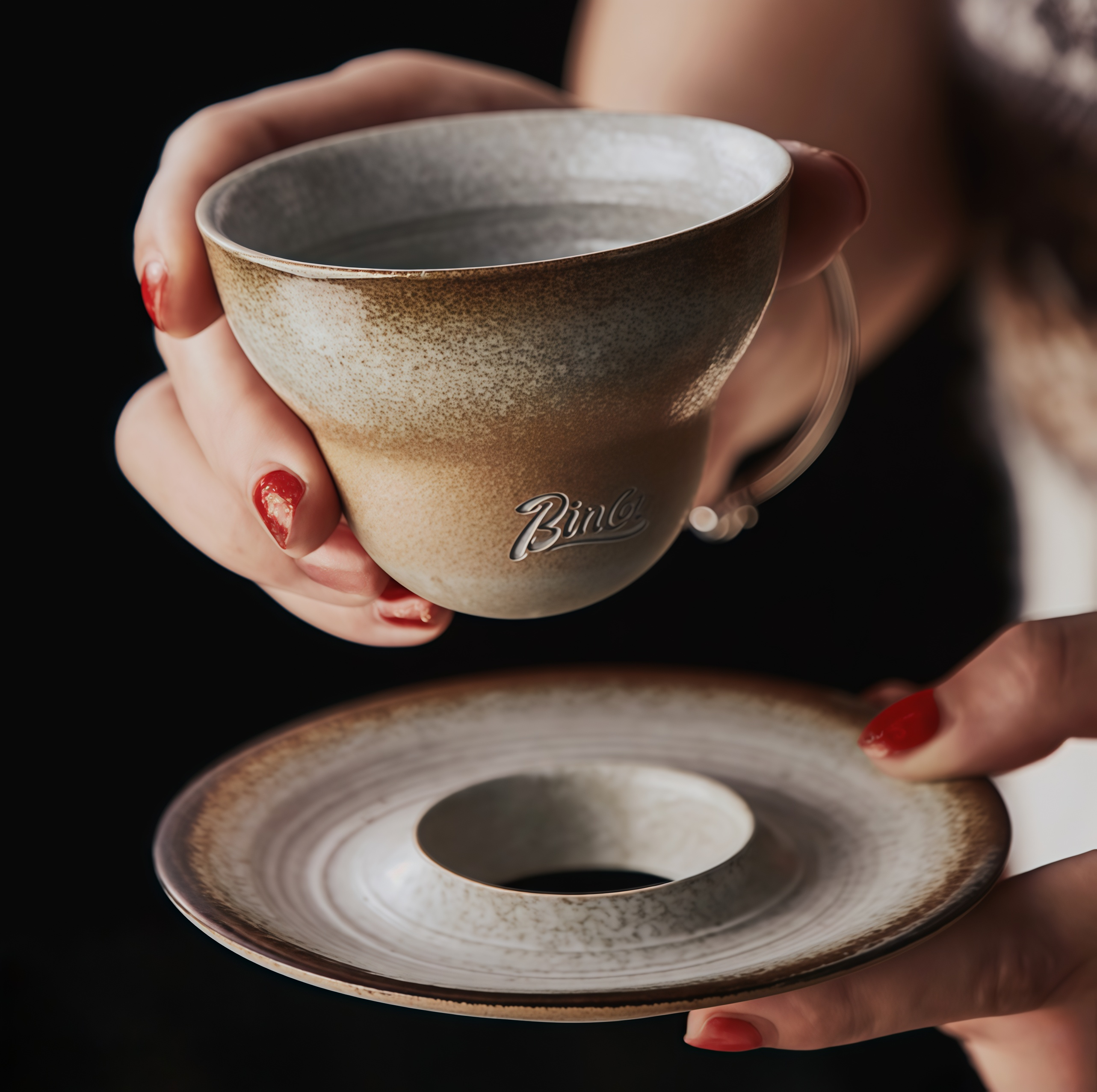 Handcrafted Glazed Ceramic Cone Shape Coffee Cup/Saucer Set