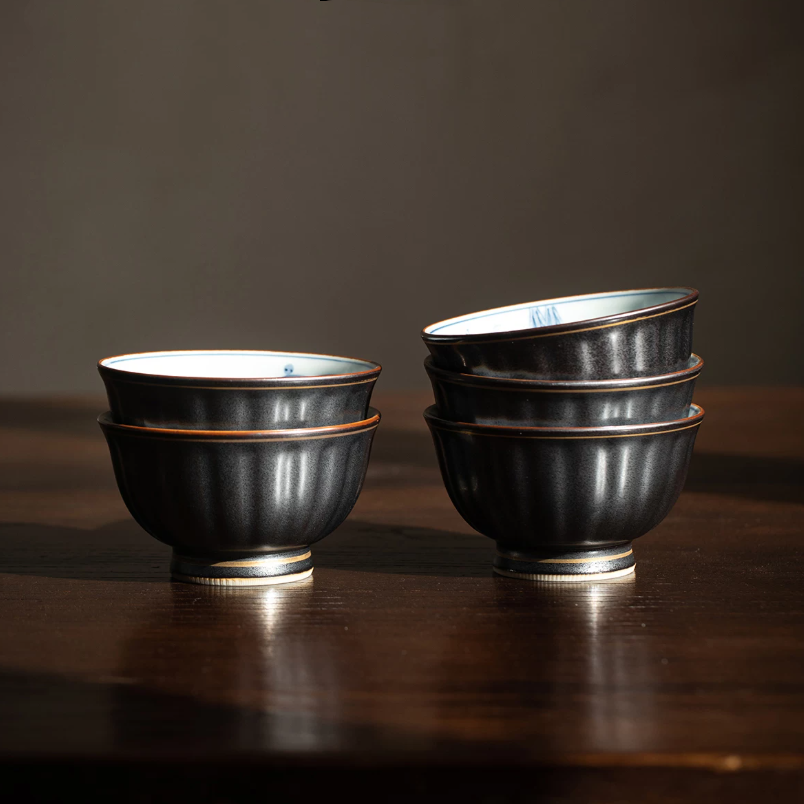 Arita Ware Sumiiro Sansui Teacup Set of Five