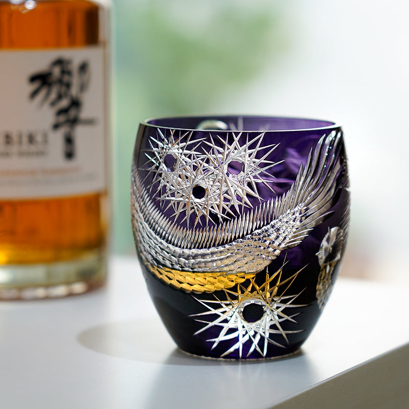 Edo Kiriko Handcrafted Majestic Dragon Whisky Glass With Wooden Box