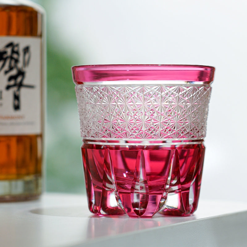 Edo Kiriko Handcrafted Sakura Radiance Whisky Glass With Wooden Box