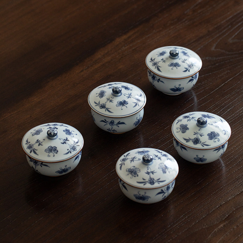 Arita Ware Hana Chobu Lidded Teacup Set of Five