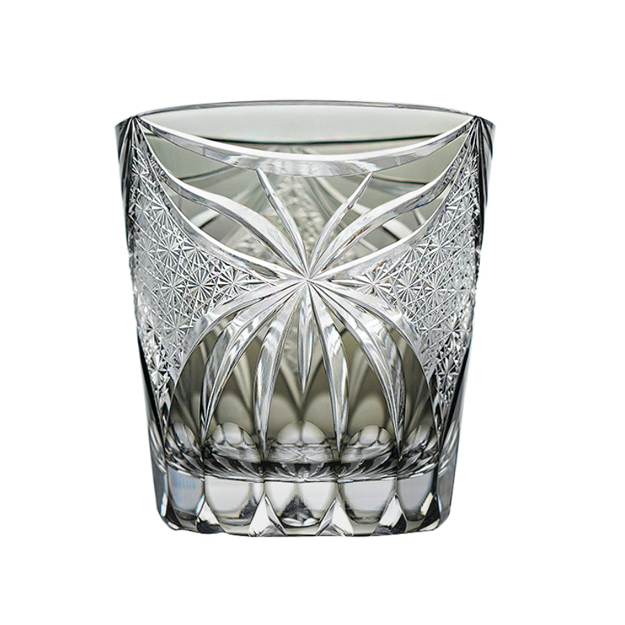 Edo Kiriko Handcrafted Inkstone Grey Butterfly Whisky Glass With Wooden Box