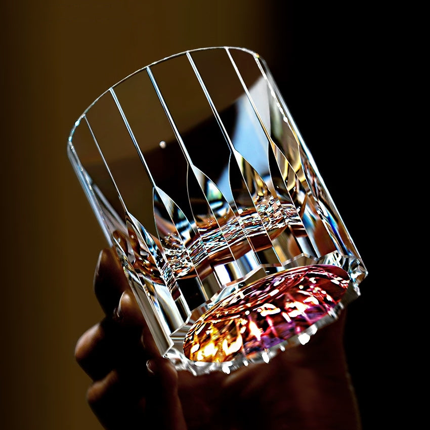 Edo Kiriko Handcrafted Crystal Royale Iridescent Whisky Glass with Wooden Box