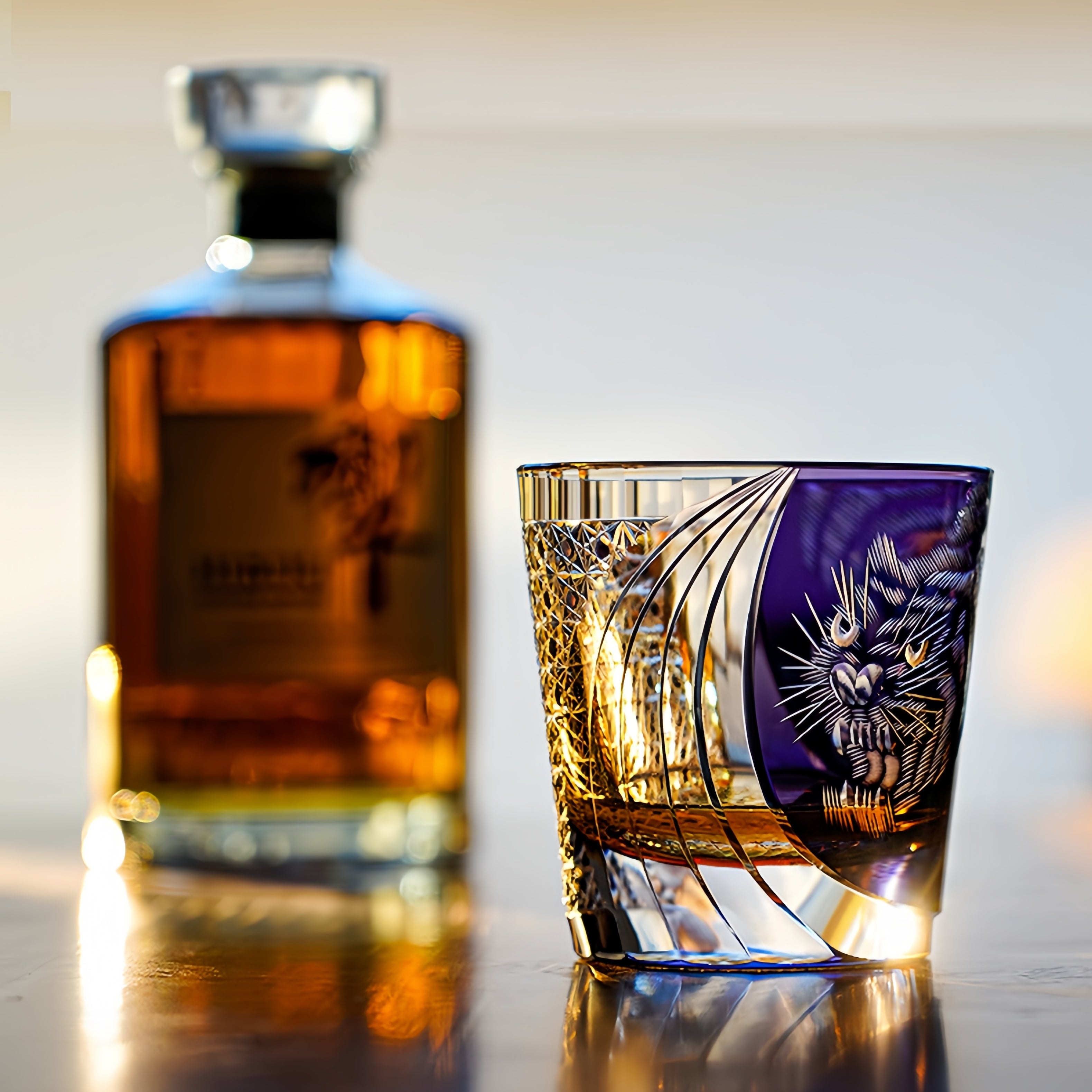 Edo Kiriko Handcrafted Murasaki Tora Whisky Glass With Wooden Box