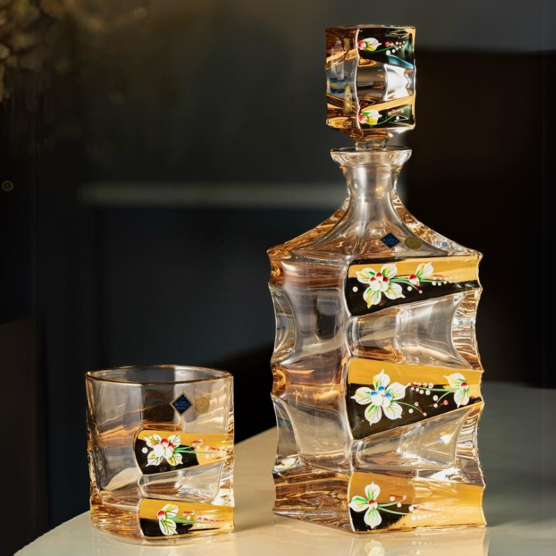 Bohemia Enamel Bloom Crystal Whisky Decanter Set