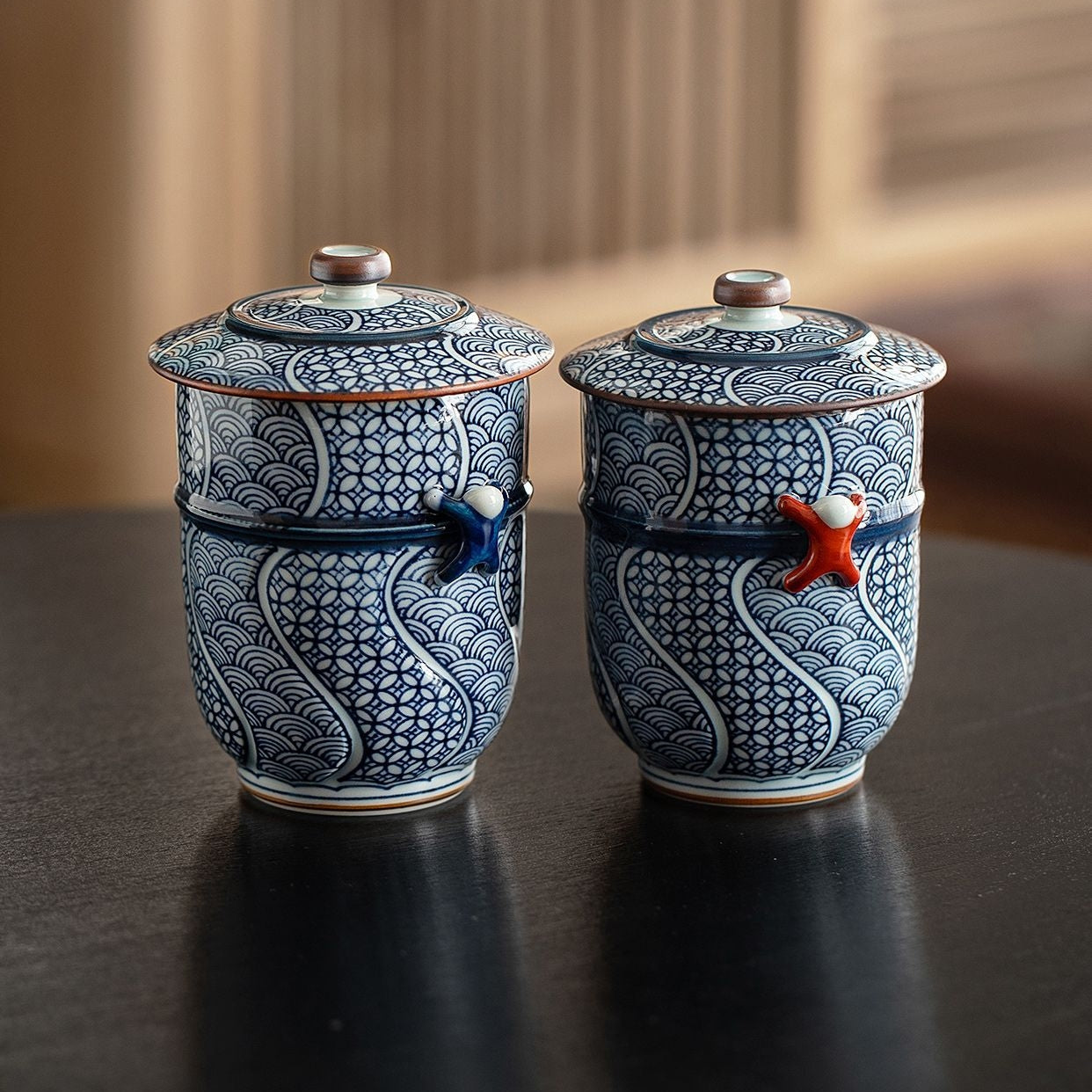 Arita Ware Seigaiha Shippou Lidded Ceramic Teacup