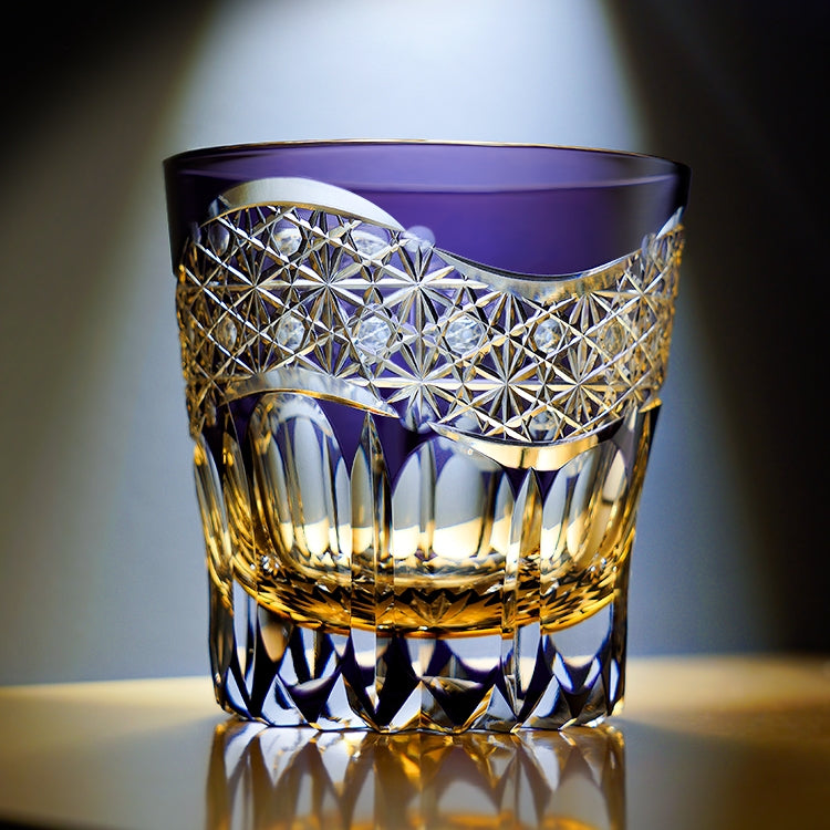 Edo Kiriko Handcrafted Amethyst Prism Whisky Glass With Wooden Box