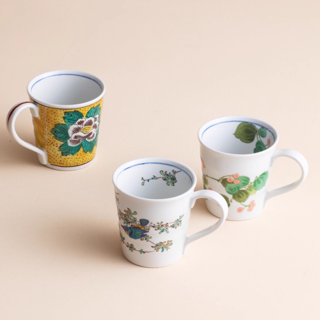 Kutaniyaki Handcrafted Hana Tori Cup Collection