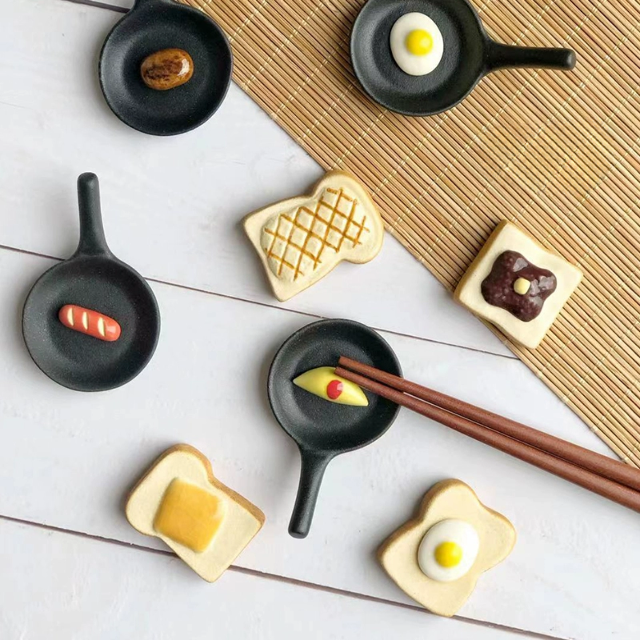 Mino Ware Handcrafted Ceramic Food-Themed Chopstick Rests Set