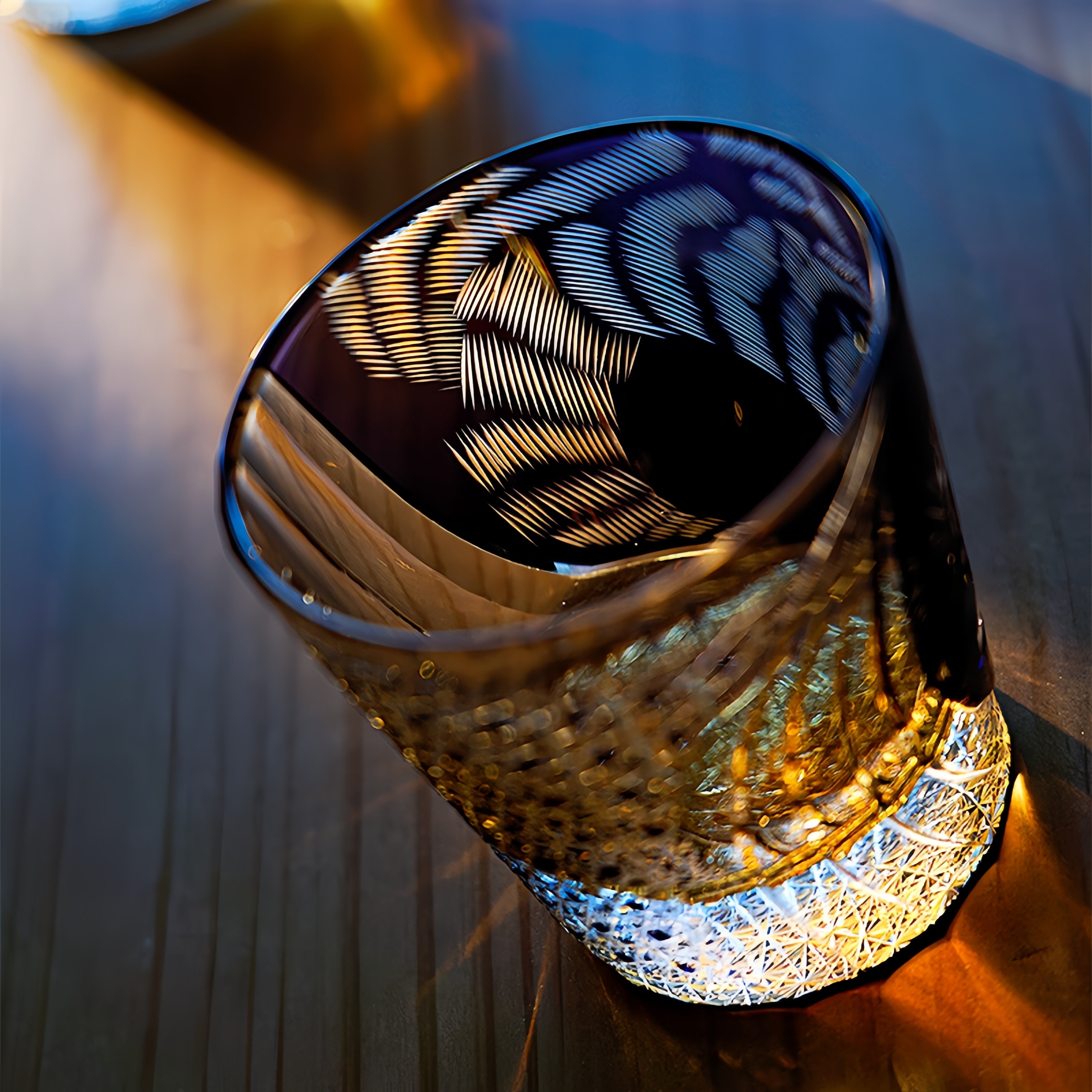 Edo Kiriko Handcrafted Murasaki Tora Whisky Glass With Wooden Box