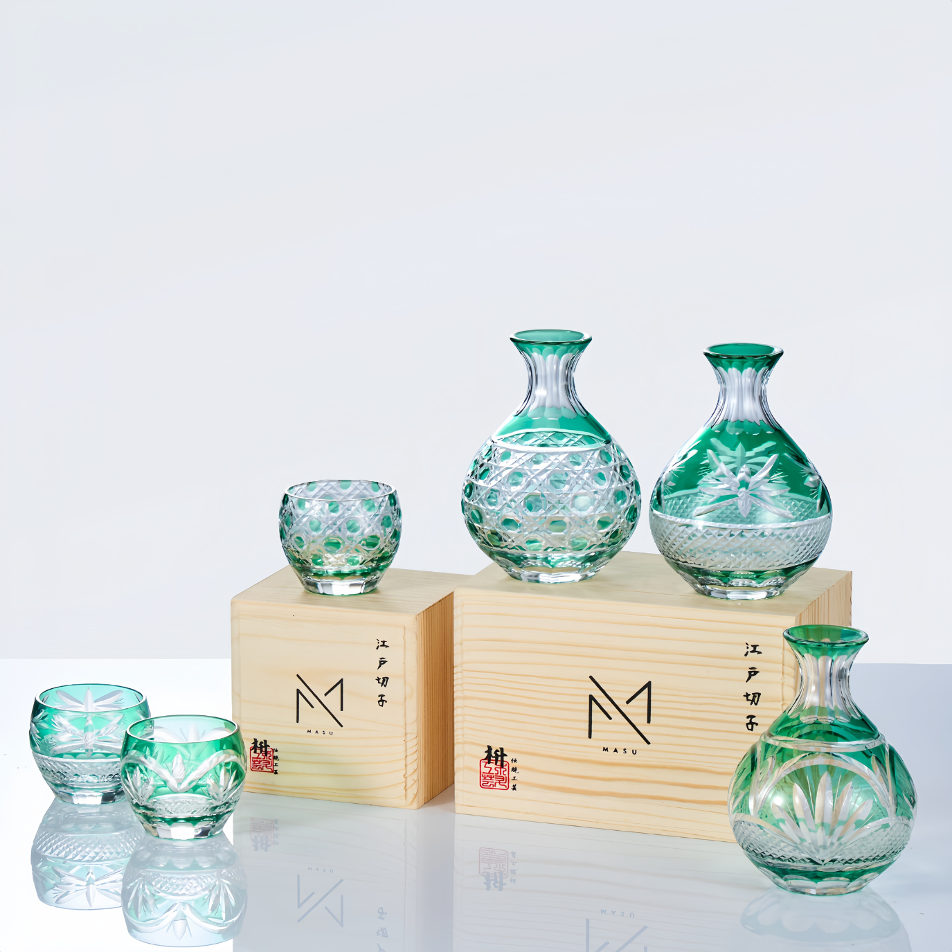Edo Kiriko Handcrafted Midori Sake Glass Collection