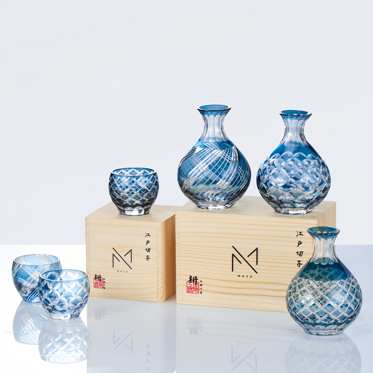 Edo Kiriko Handcrafted Ao Sake Glass Collection