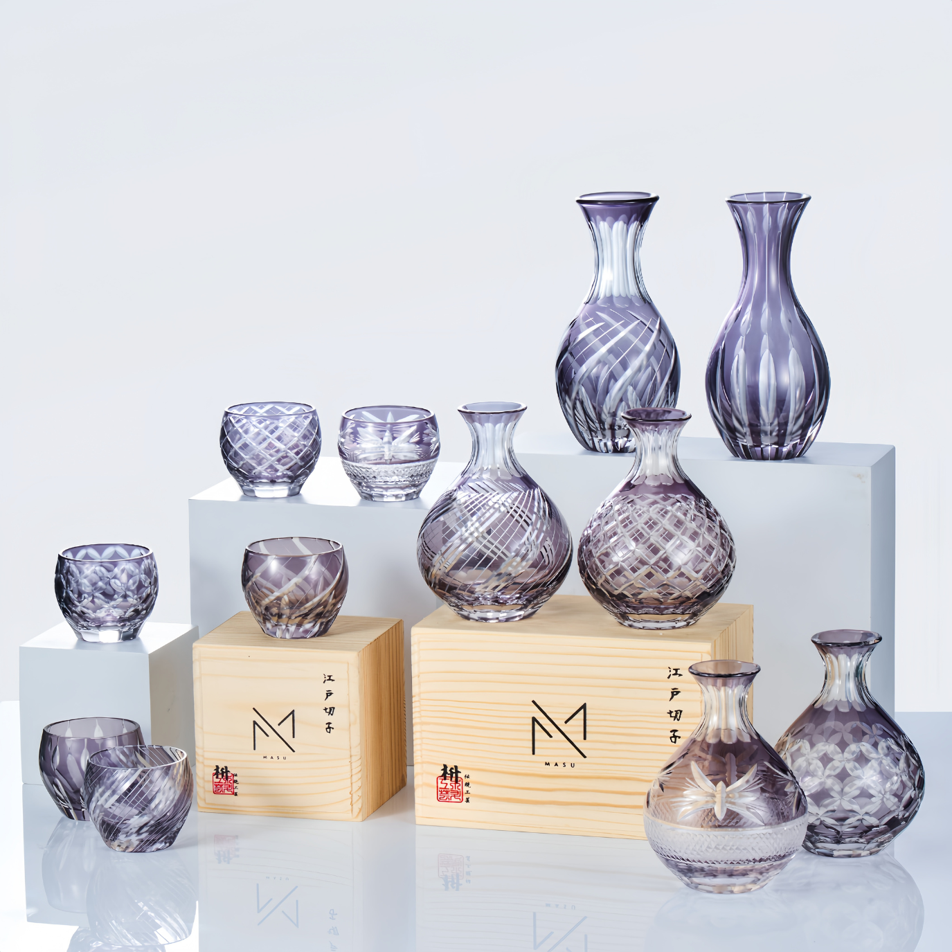 Edo Kiriko Handcrafted Murasaki Sake Glass Collection