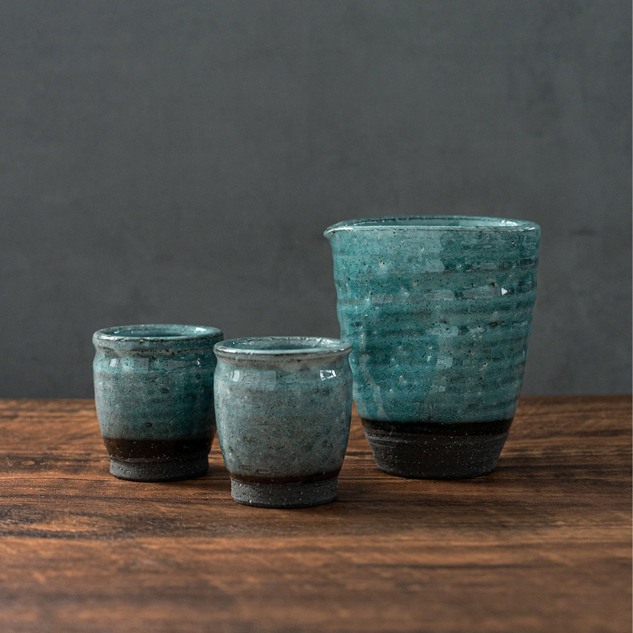 Hatsuichi Mino Ware Blue Pine Sake Set