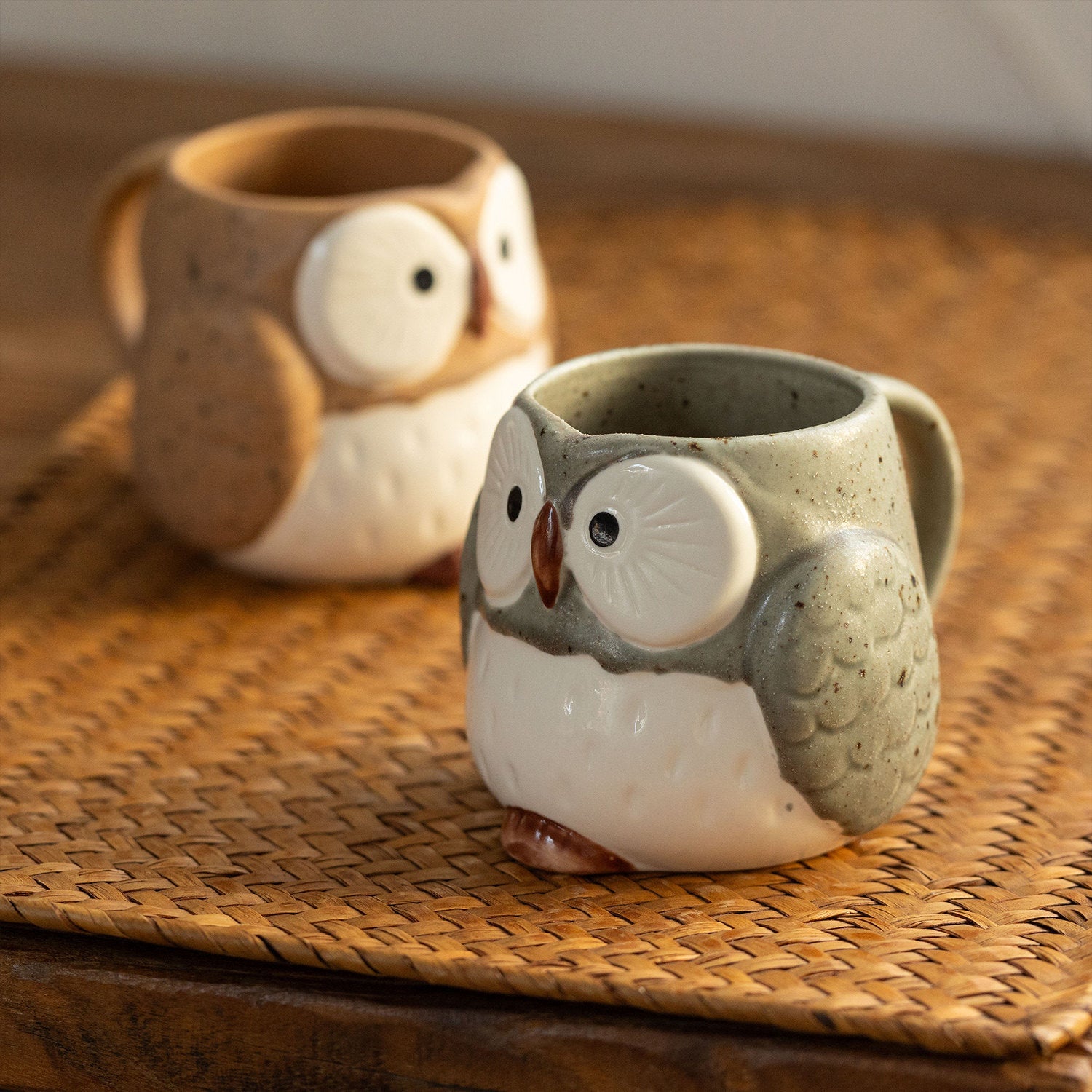 Mino Ware Fukuro Rustic Ceramic Owl Mug Collection
