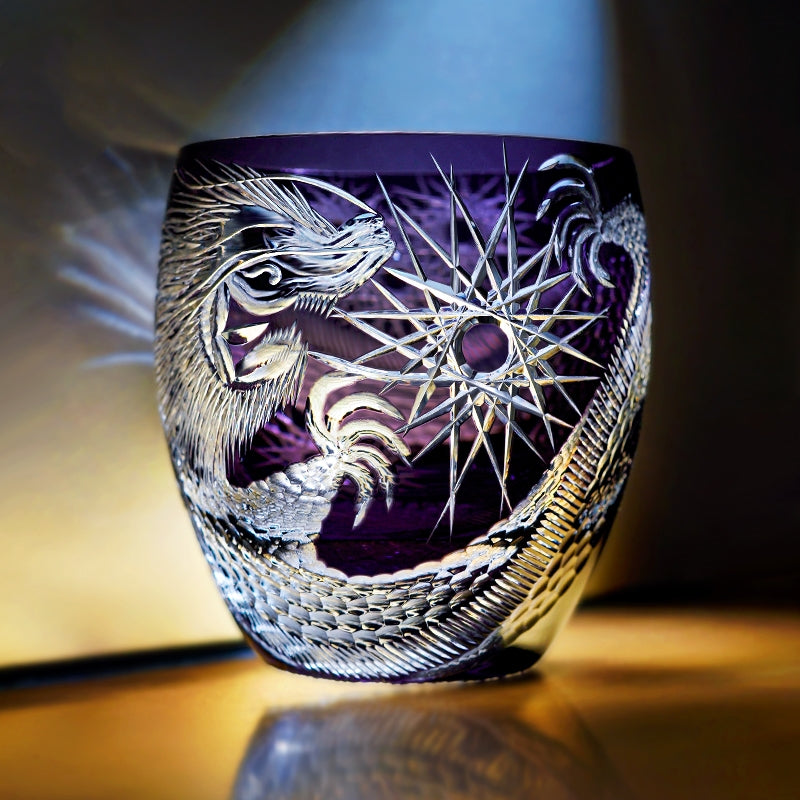 Edo Kiriko Handcrafted Majestic Dragon Whisky Glass With Wooden Box