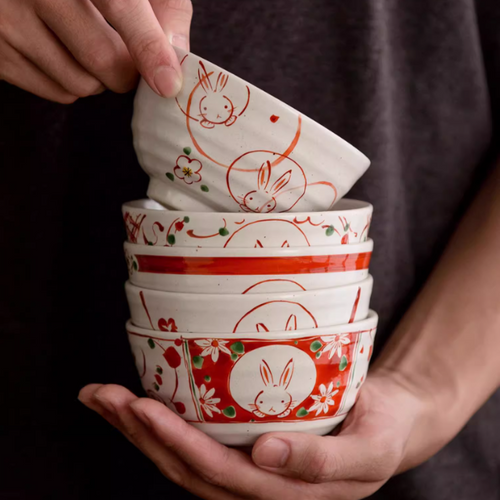 Mino Ware Fuka Rabbit Ceramic Bowl Set of Five - MASU