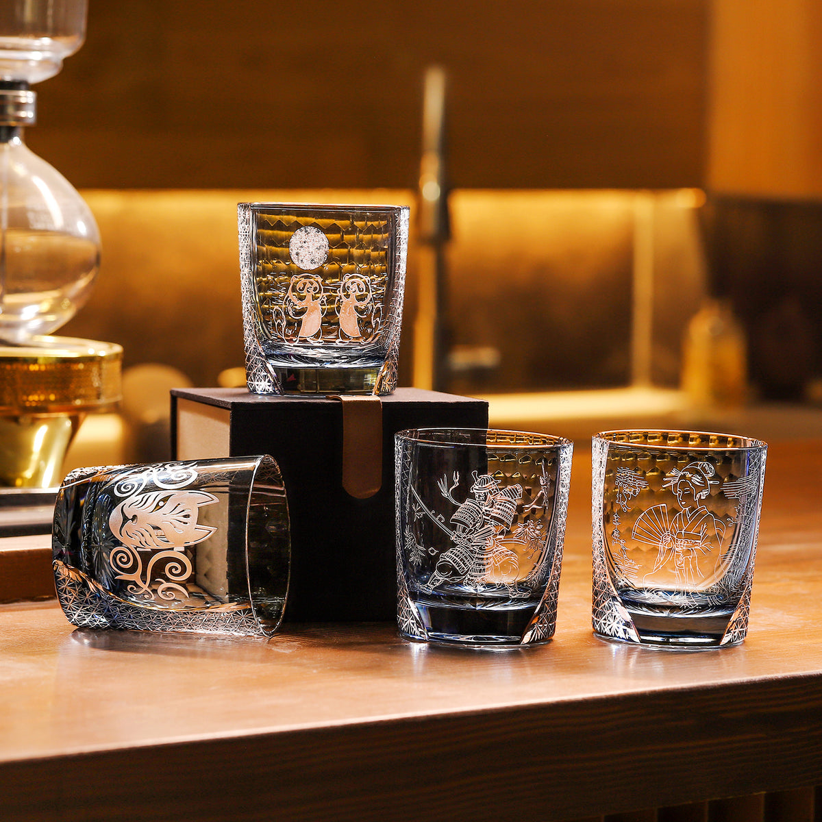Edo Kiriko Handcrafted Aoi Monogatari Whisky Glass Collection