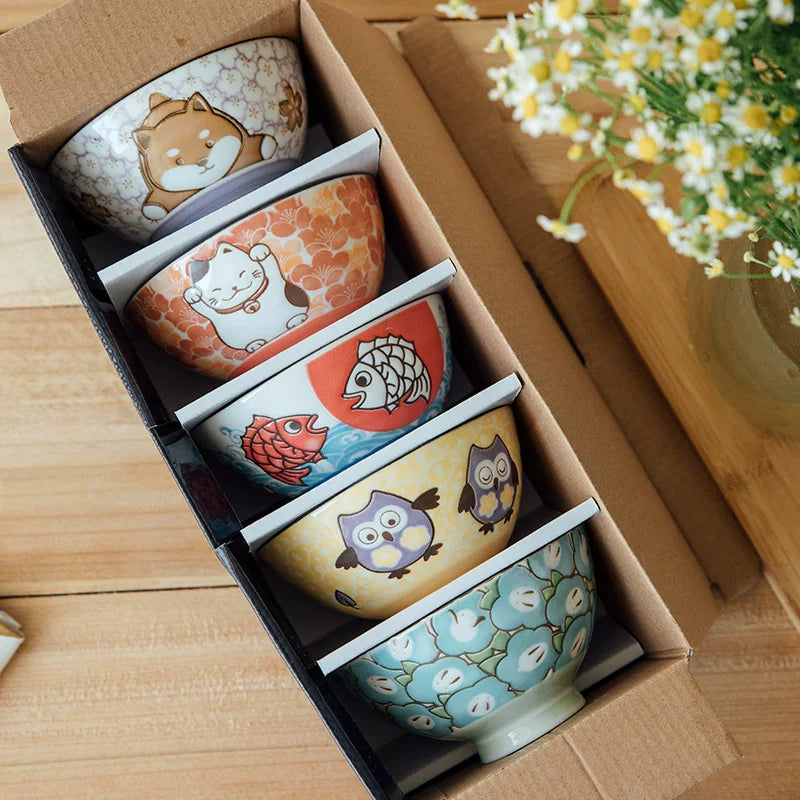 Mino Ware Engimono Ceramic Rice Bowl Collection