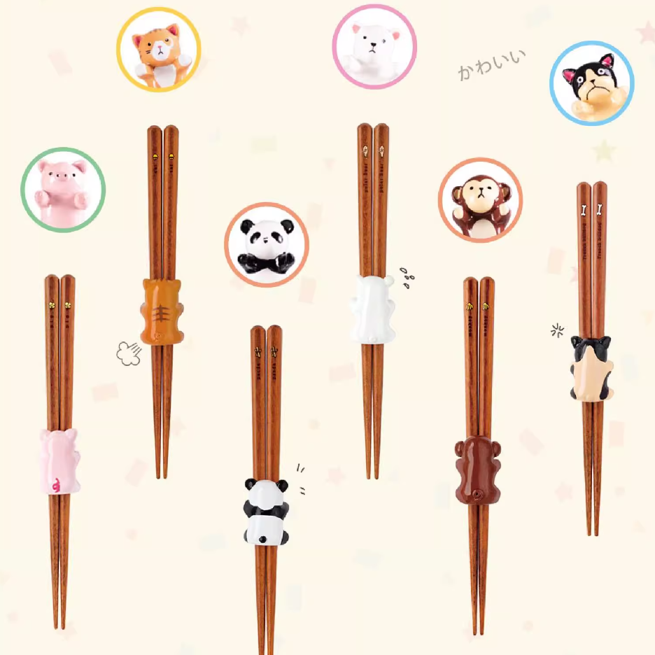 Japanese Handcrafted Animal Series Wooden Children's Chopsticks Set