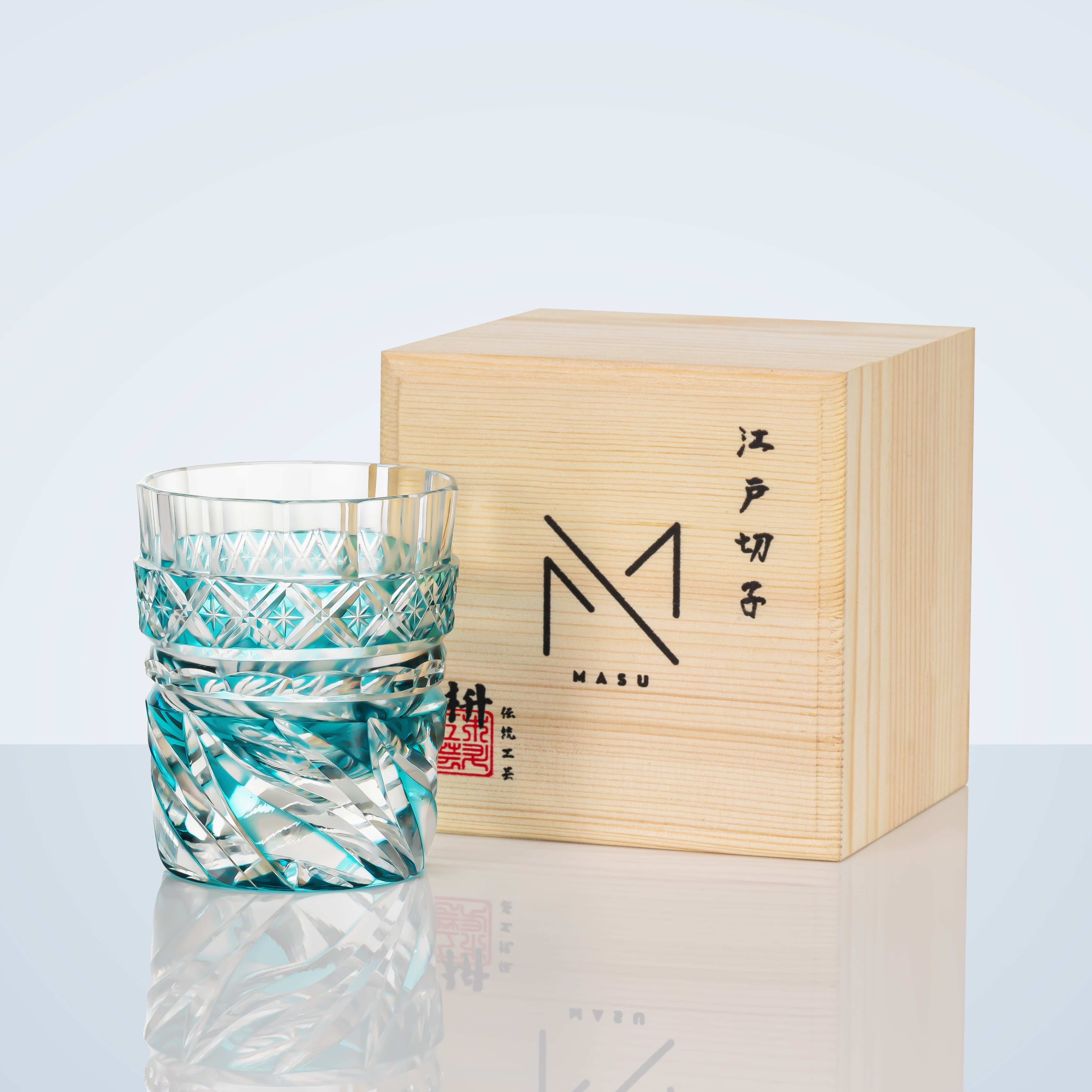 Edo Kiriko Handcrafted Aozora Kaze Whisky Glass With Wooden Box