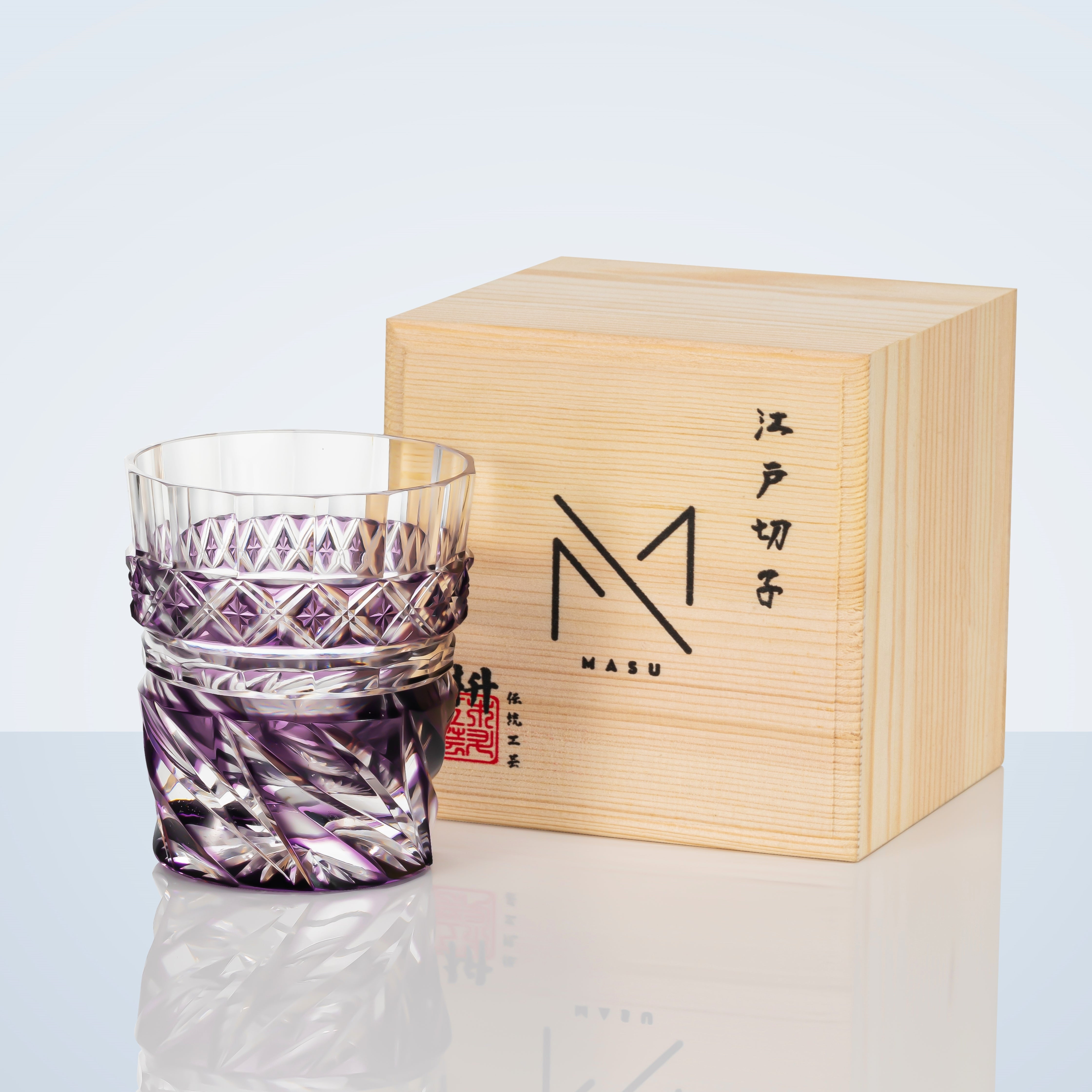 Edo Kiriko Handcrafted Violet Kaze Whisky Glass With Wooden Box