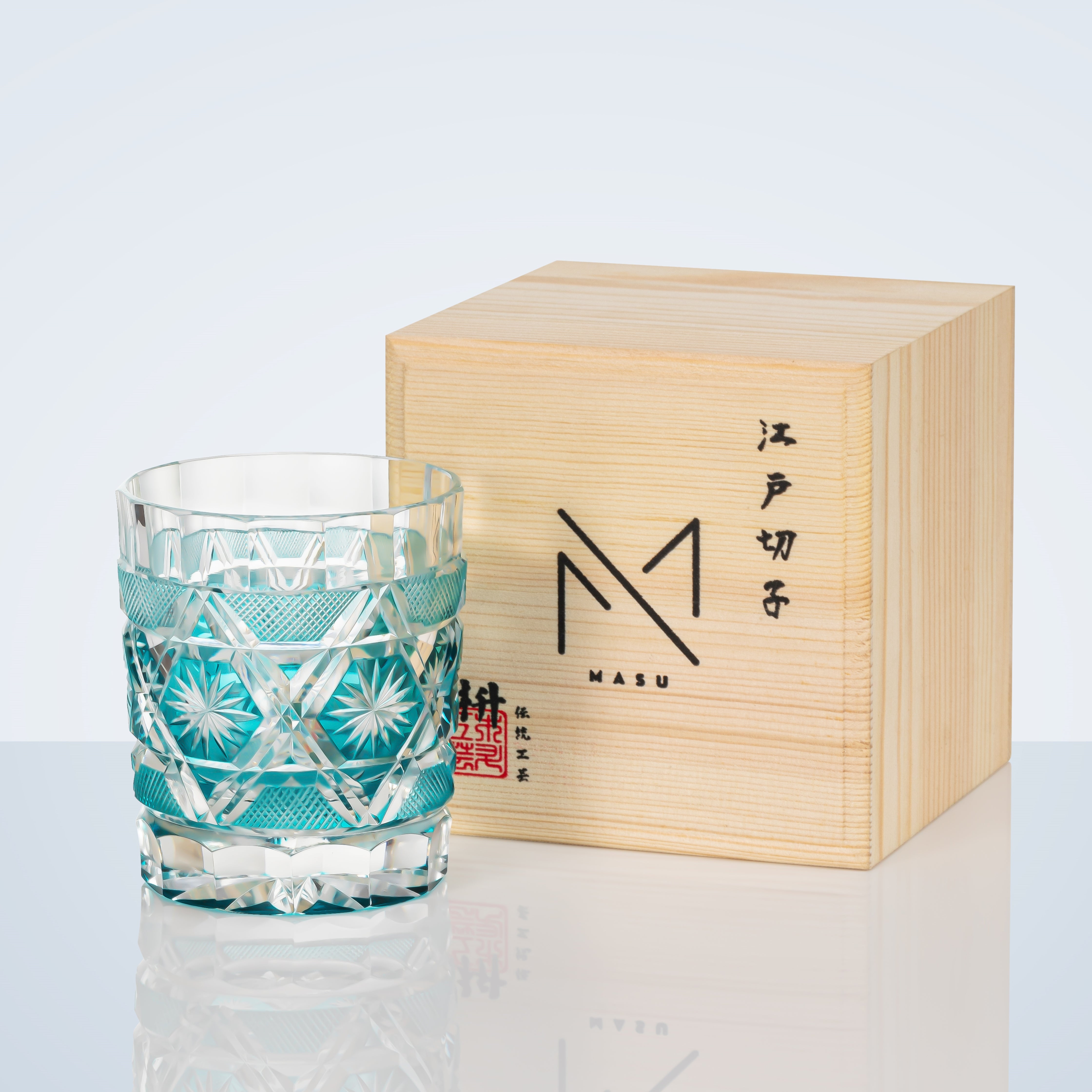 Edo Kiriko Handcrafted Kiku Suji Whisky Glass With Wooden Box