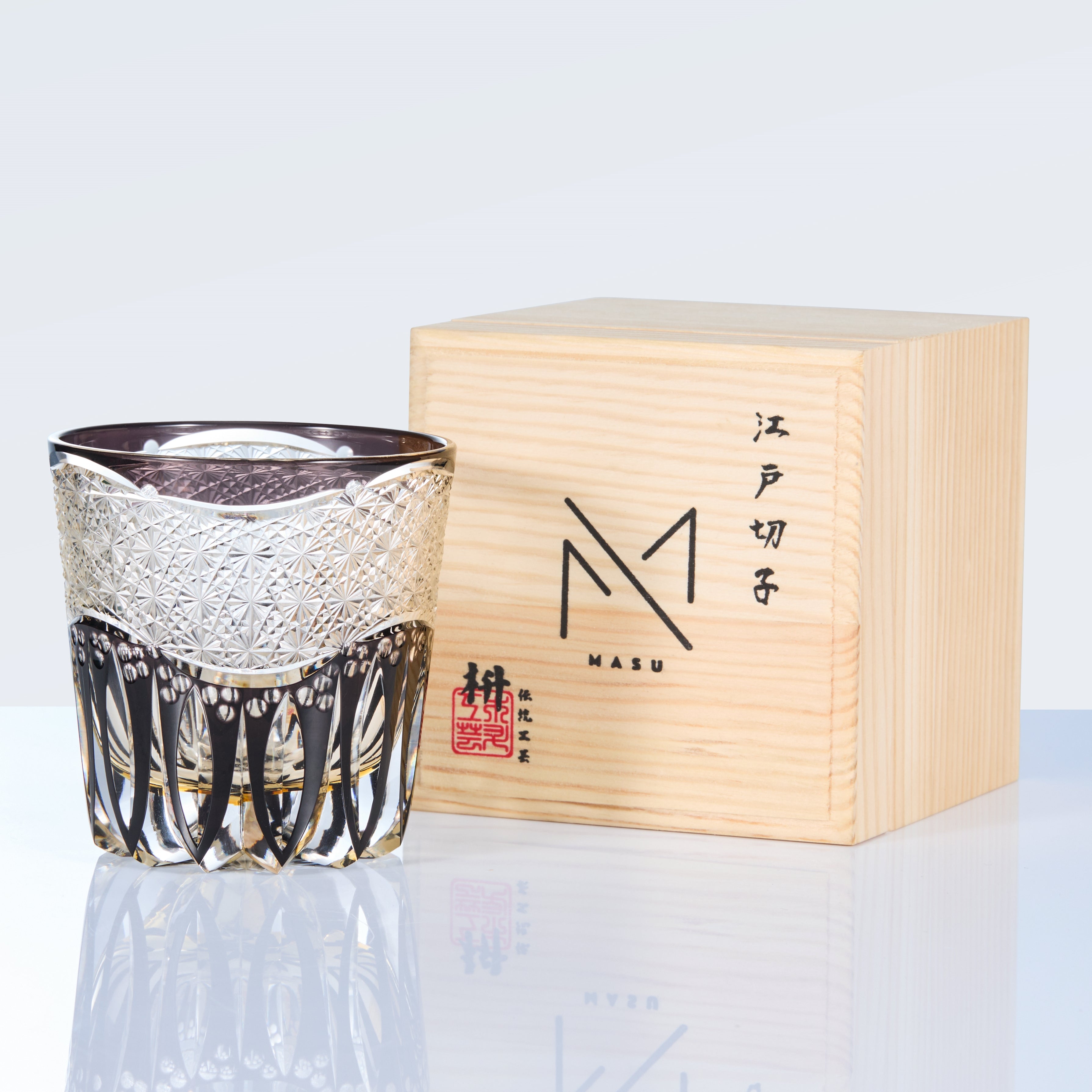 Edo Kiriko Handcrafted Kurokiku Whisky Glass With Wooden Box