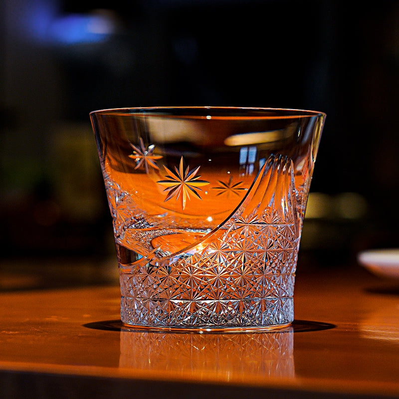 Edo Kiriko Handcrafted Fuji no Mine Whisky Glass With Wooden Box