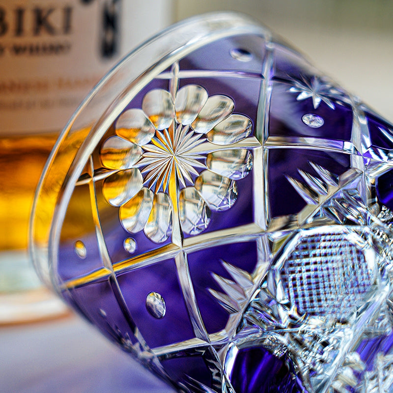 Edo Kiriko Handcrafted Violet Kōhana Blossom Glass With Wooden Box