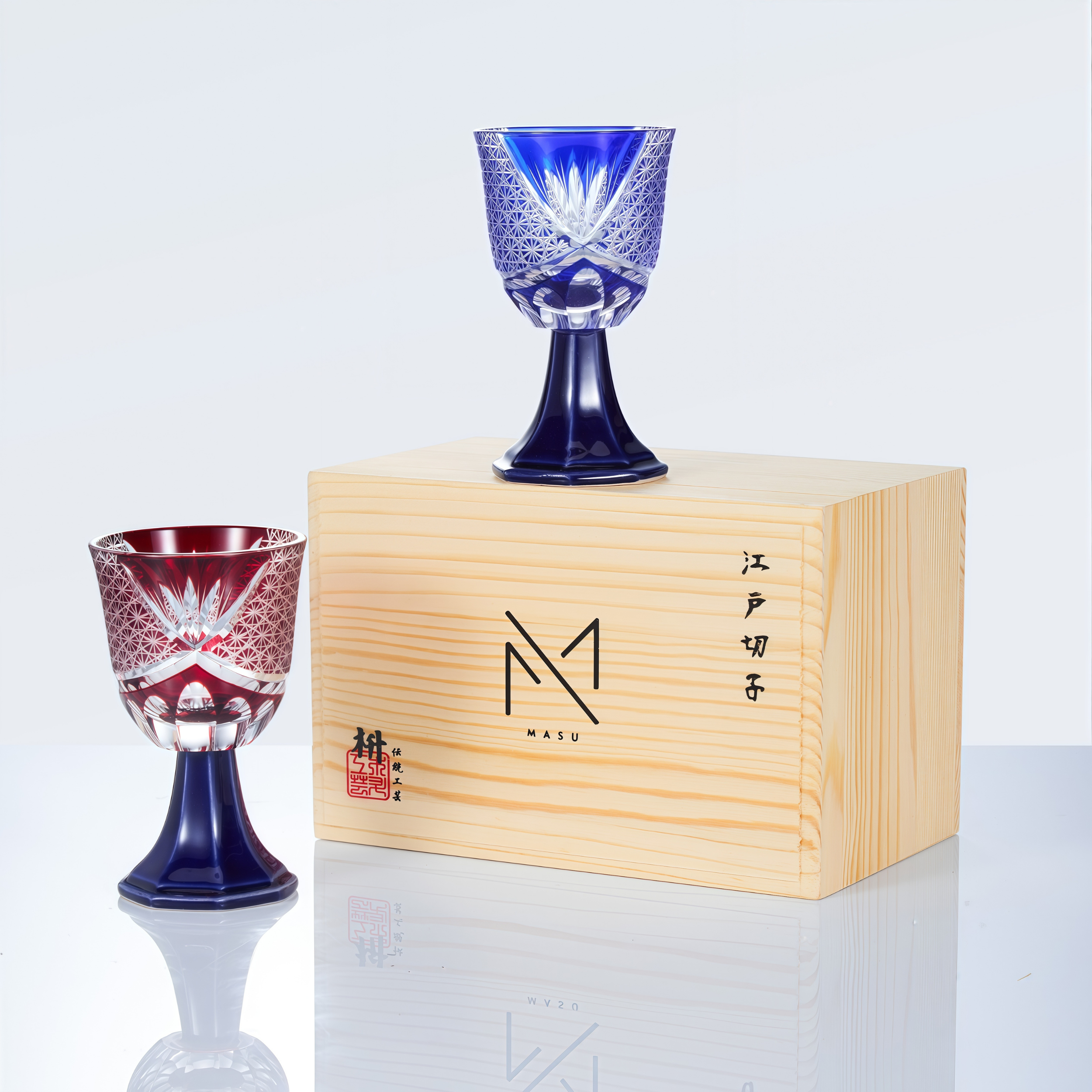 Edo Kiriko Handcrafted Hanabishi Goblet Glass Collection