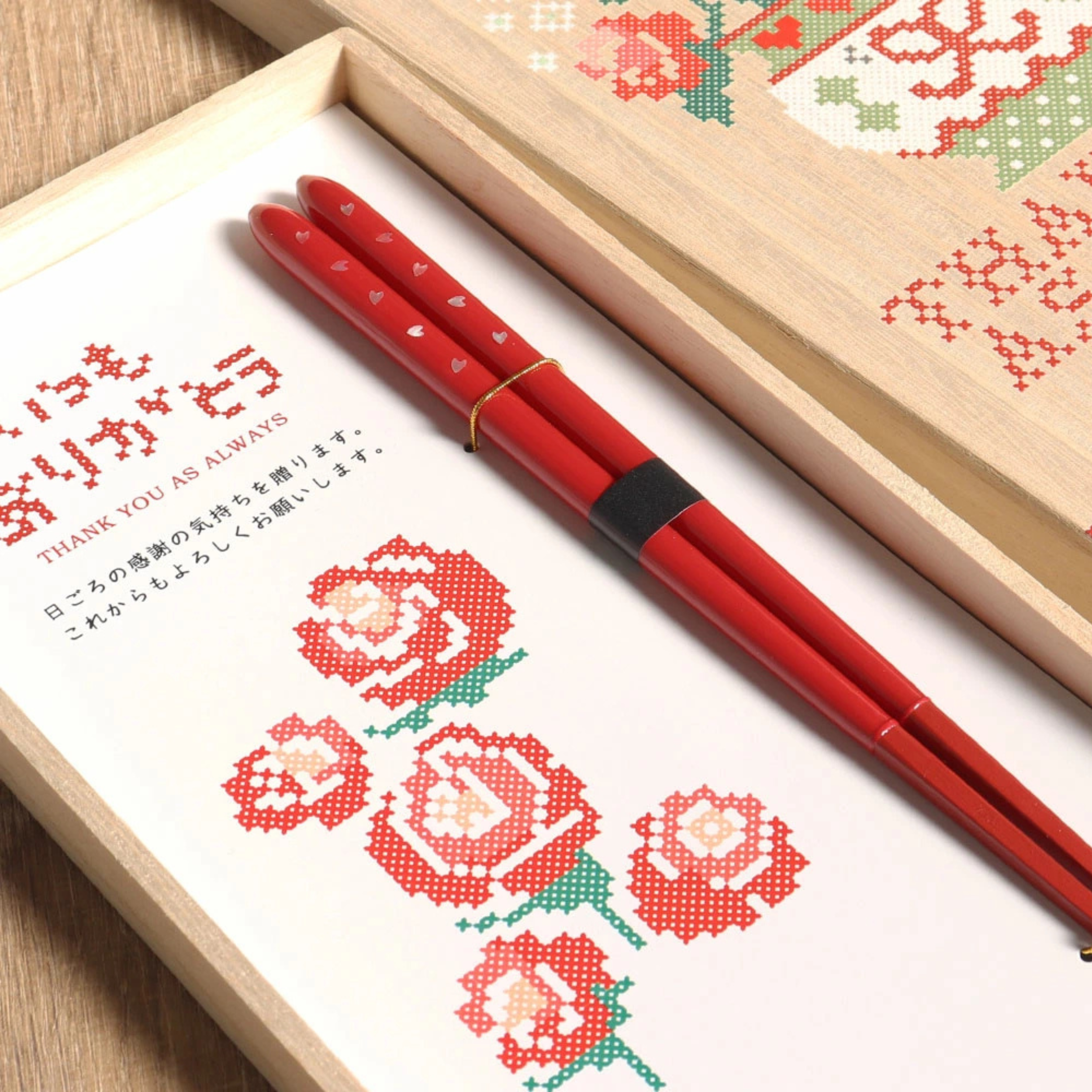 Hyozaemon Omoi Tsumugu Rose Japanese Handcrafted Wooden Chopstick Gift Set